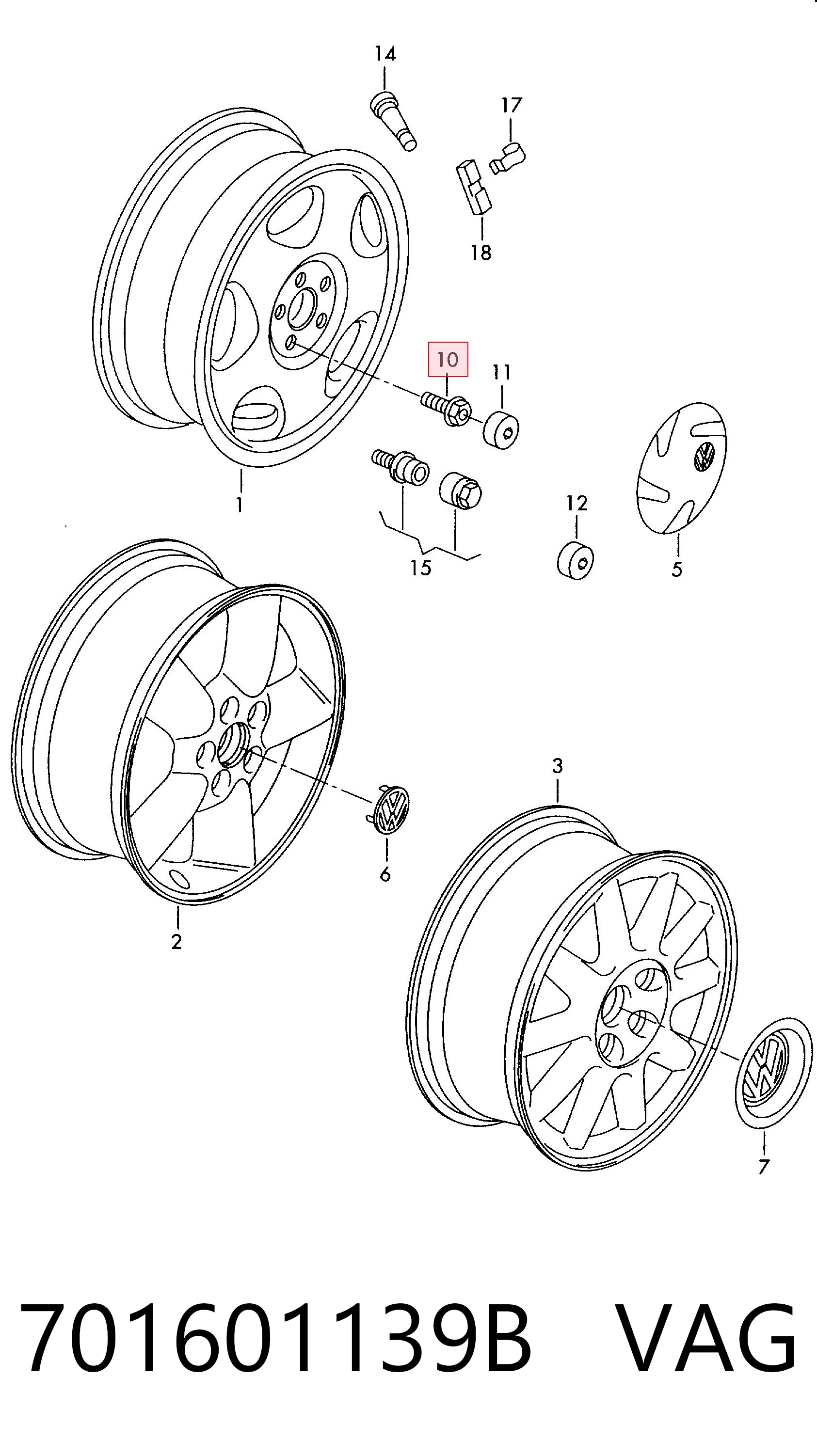 701601139B VAG Tornillos para llantas