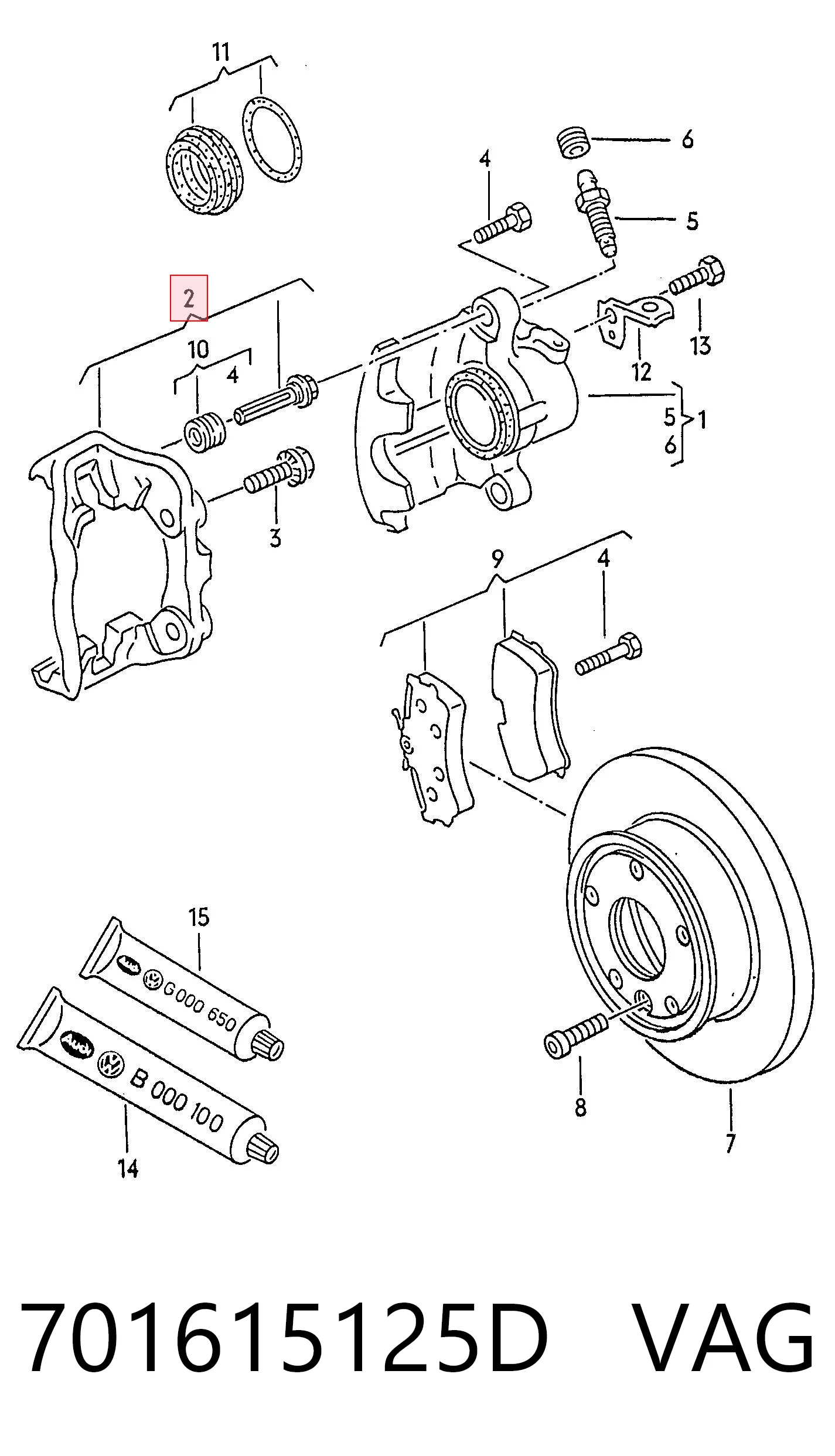 701615125D VAG Soporte, pinza de freno delantera