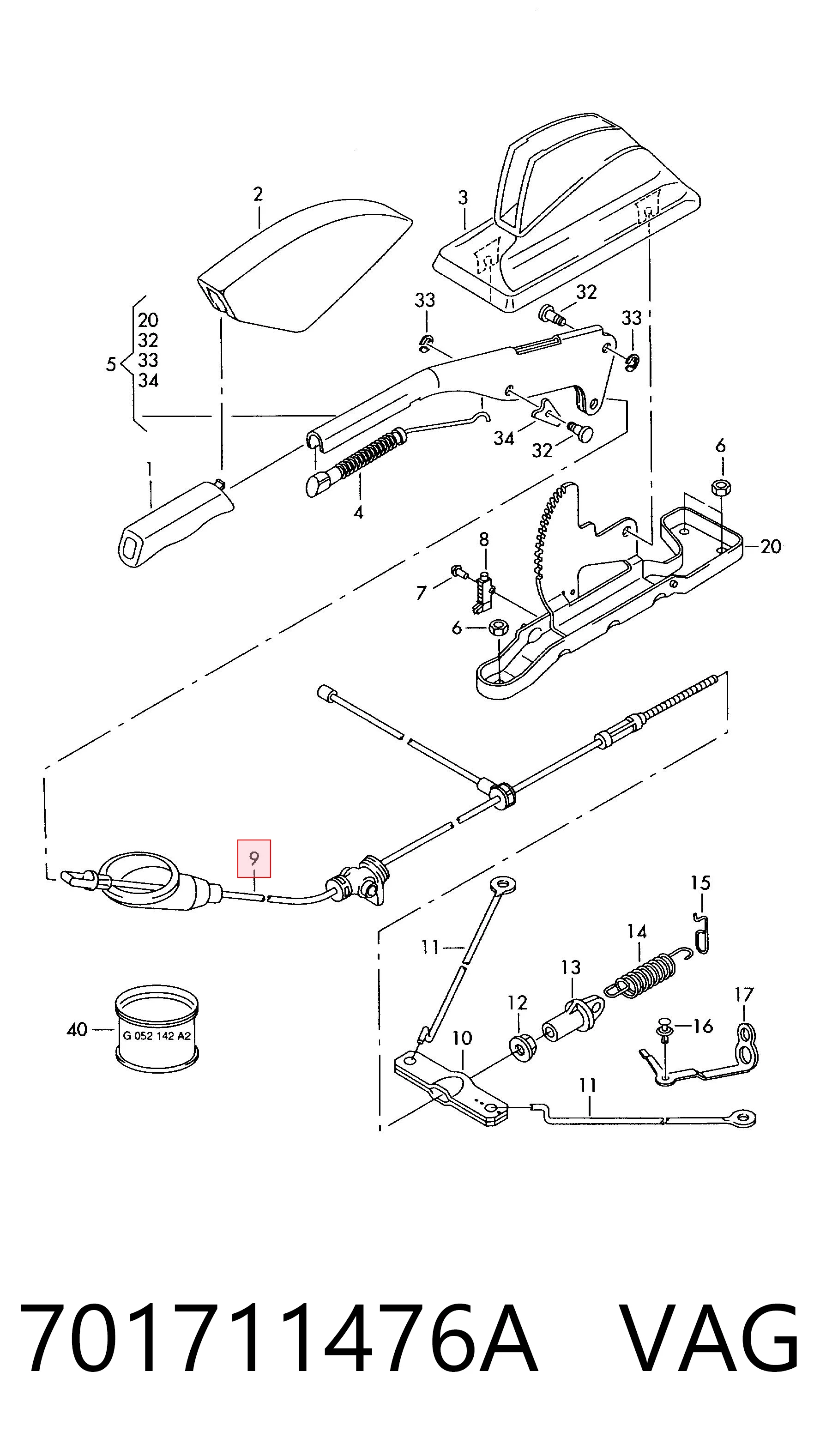 701711476A VAG Cable de freno de mano delantero 