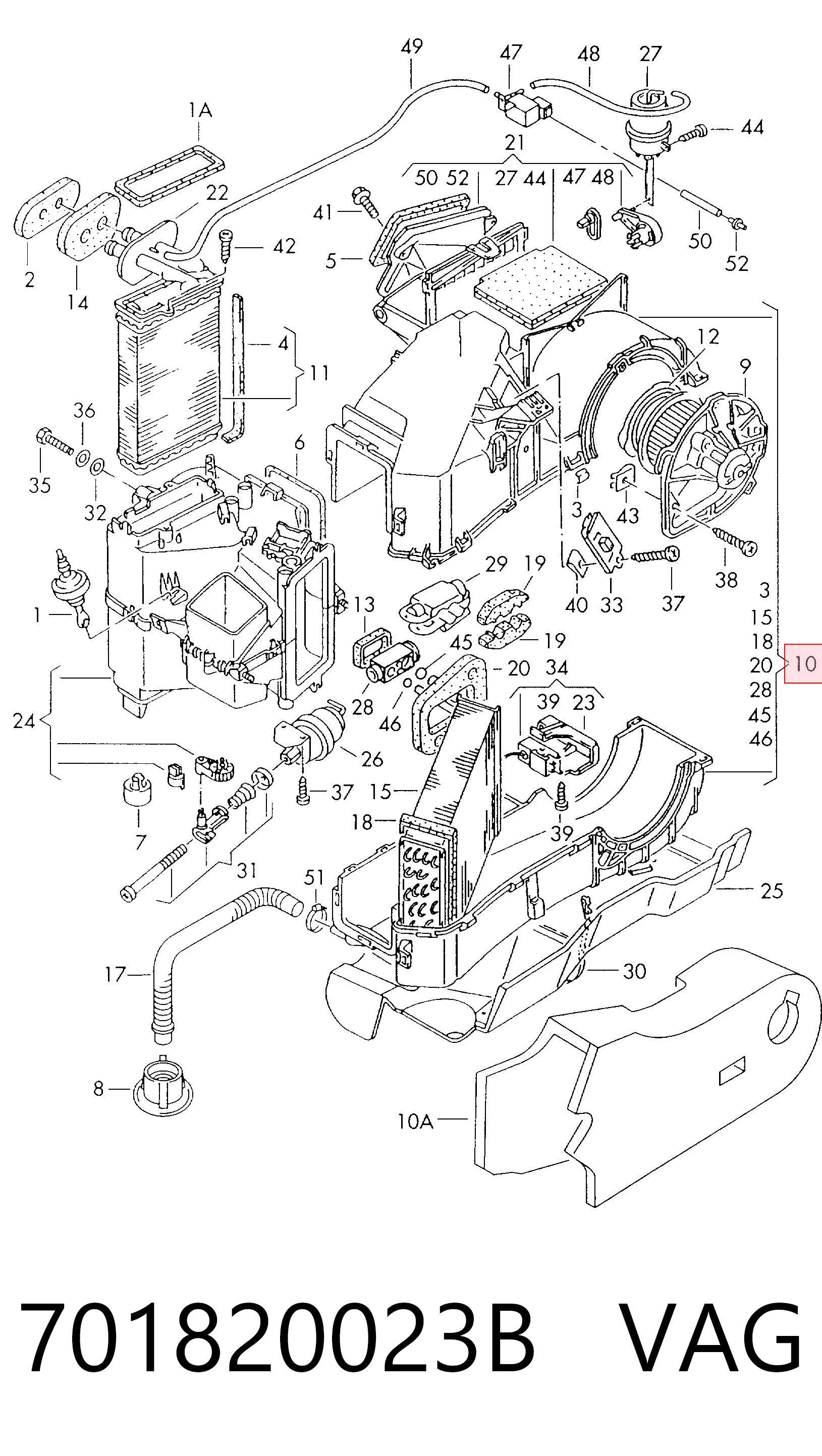 Evaporador, aire acondicionado para Volkswagen Transporter T4 70B, 70C, 7DB, 7DK, 70J, 70K, 7DC, 7DJ