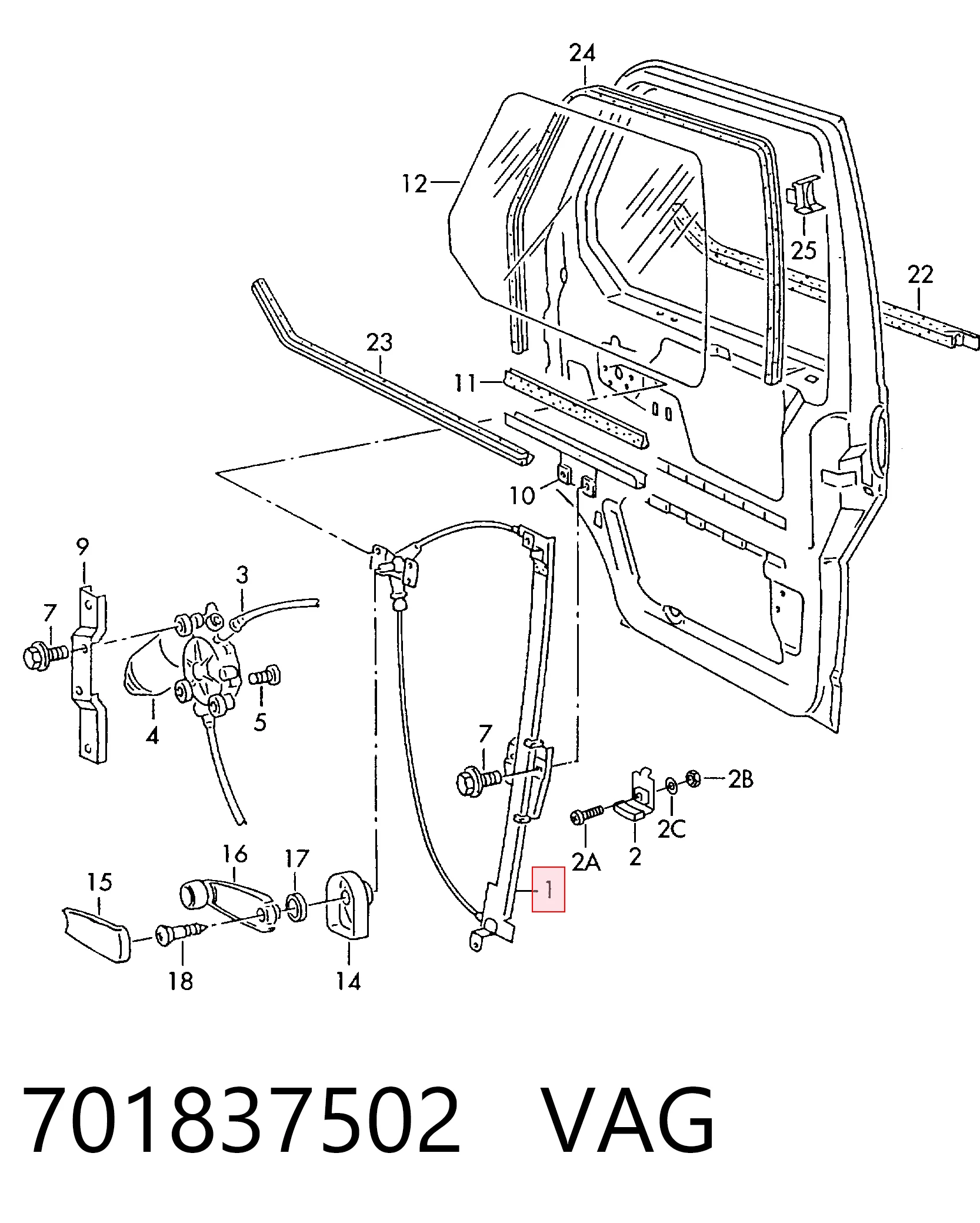 Mecanismo levanta, puerta delantera derecha Volkswagen Transporter  (1990-2004)