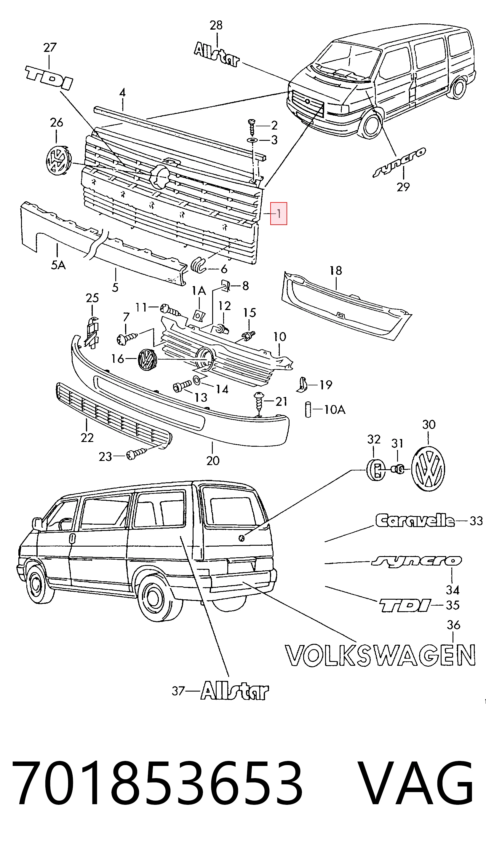  Parrilla Volkswagen Transporter 