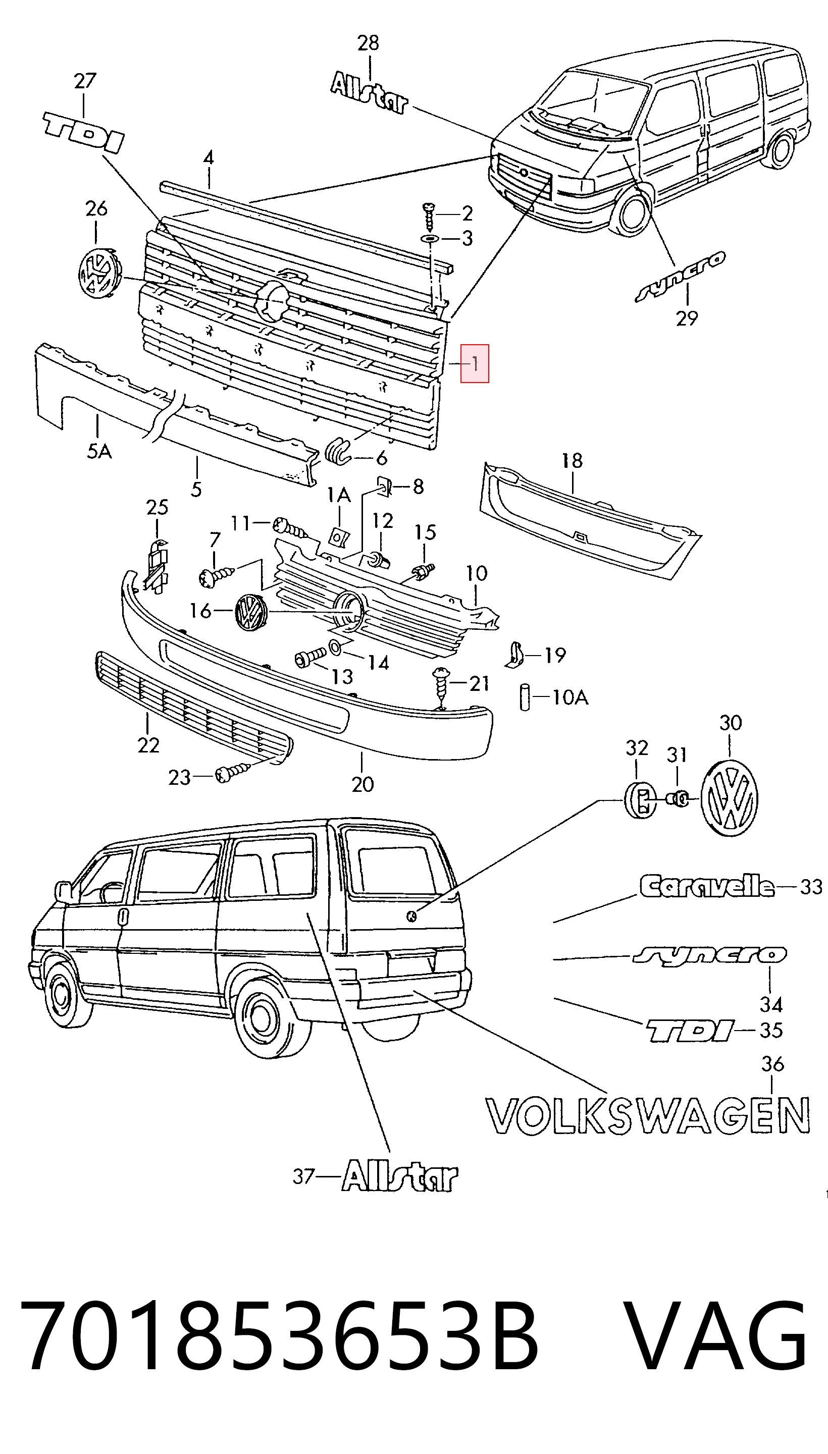 Rejilla delantera Volkswagen Transporter T4 furgoneta (70A, 70H, 7DA, 7DH) (1990 - 2003) precio, desde 71,05 EUR