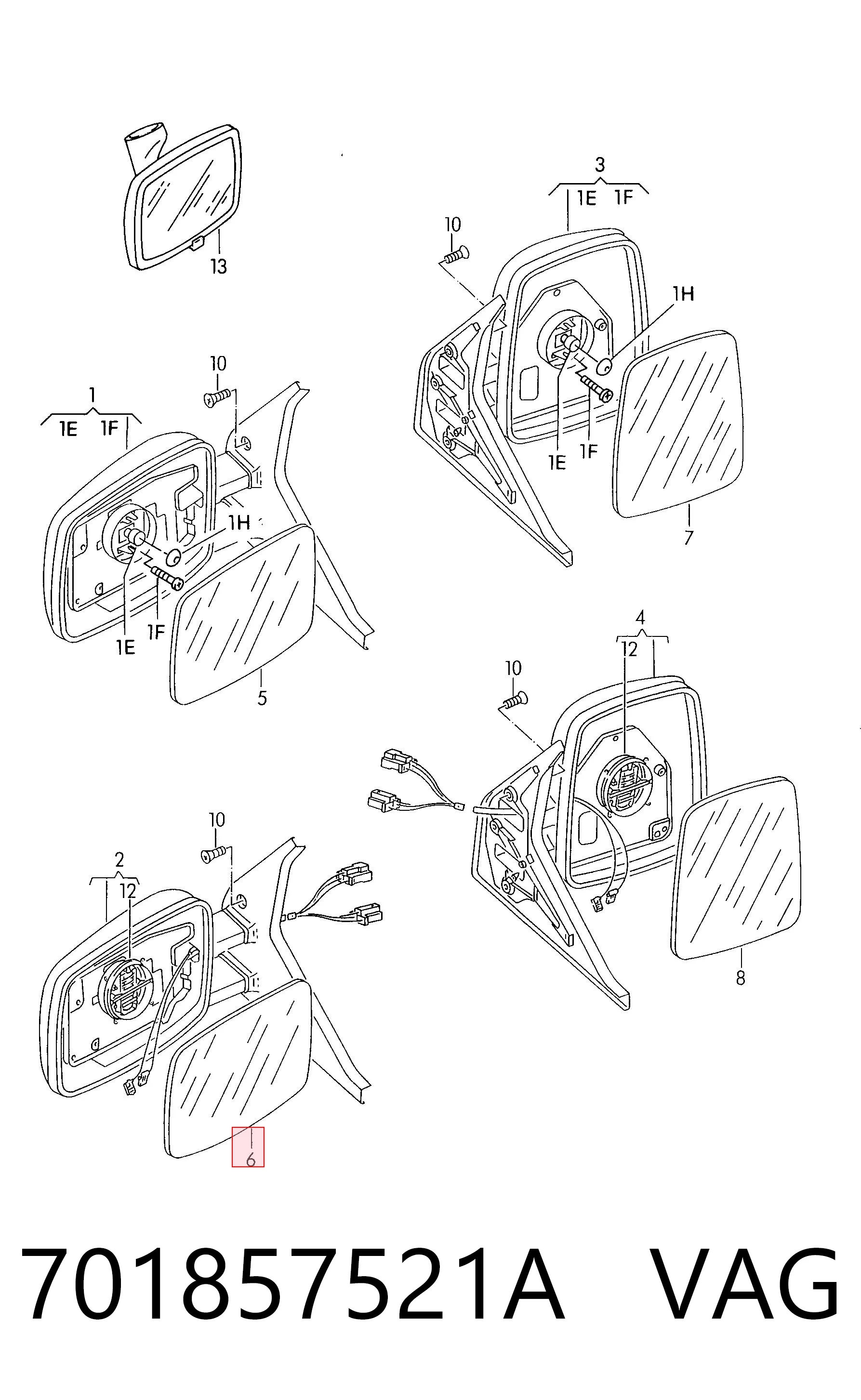 701857521A VAG Cristal de espejo retrovisor exterior izquierdo