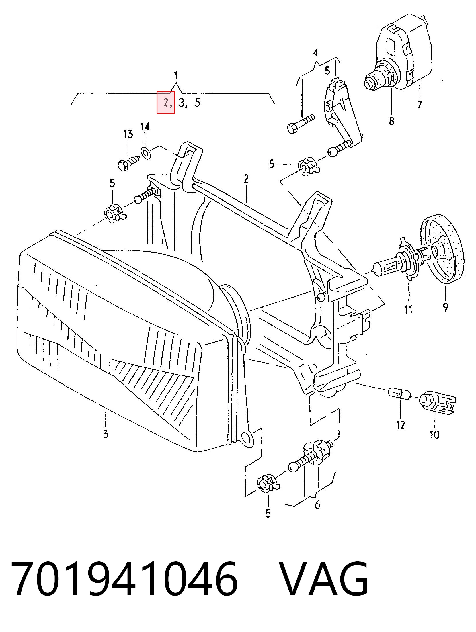 701941046 VAG Soporte derecho del radiador (panel de montaje para faros)
