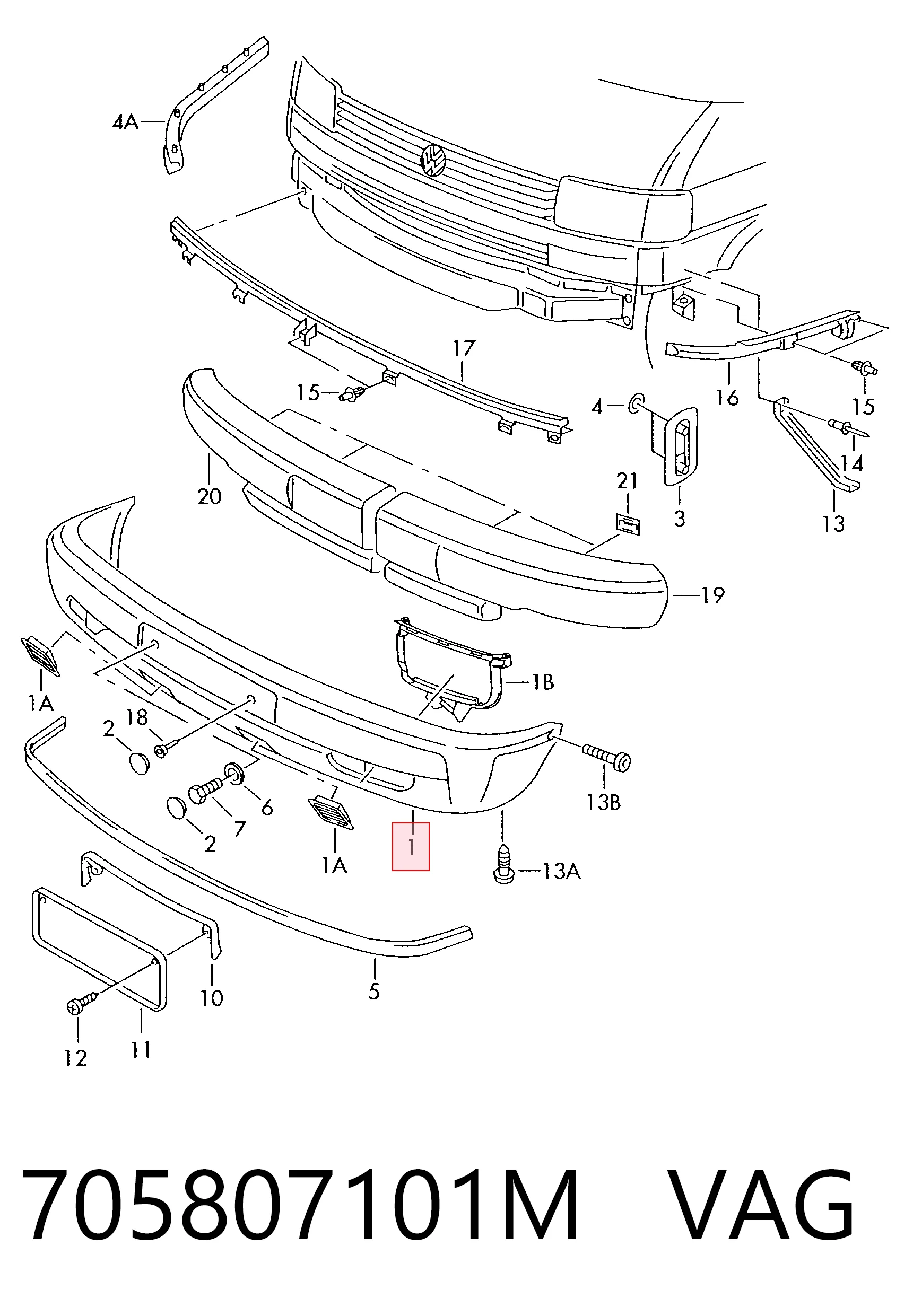 705807101M VAG Paragolpes delantero