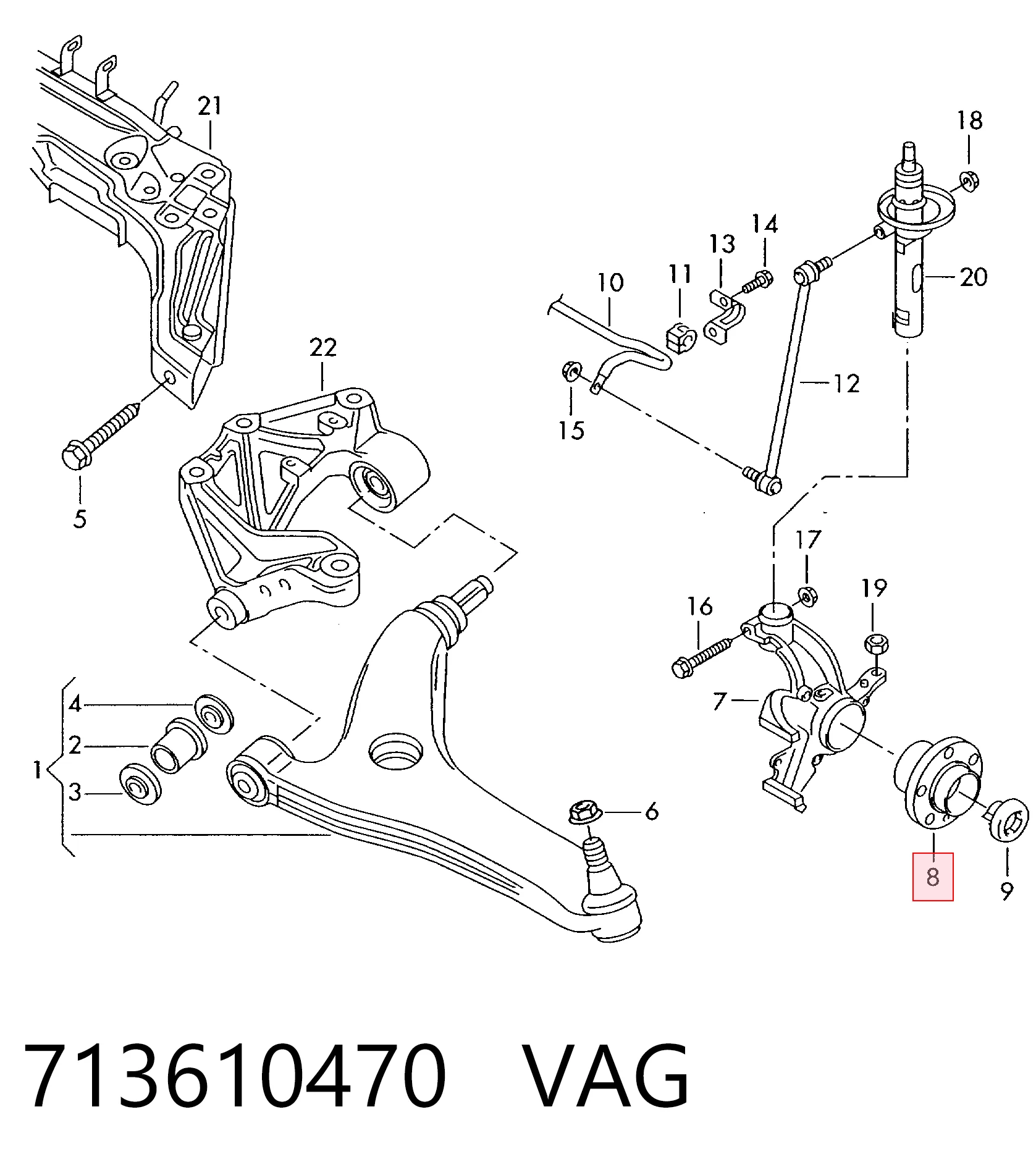 Cubo de rueda delantero 713610470 VAG