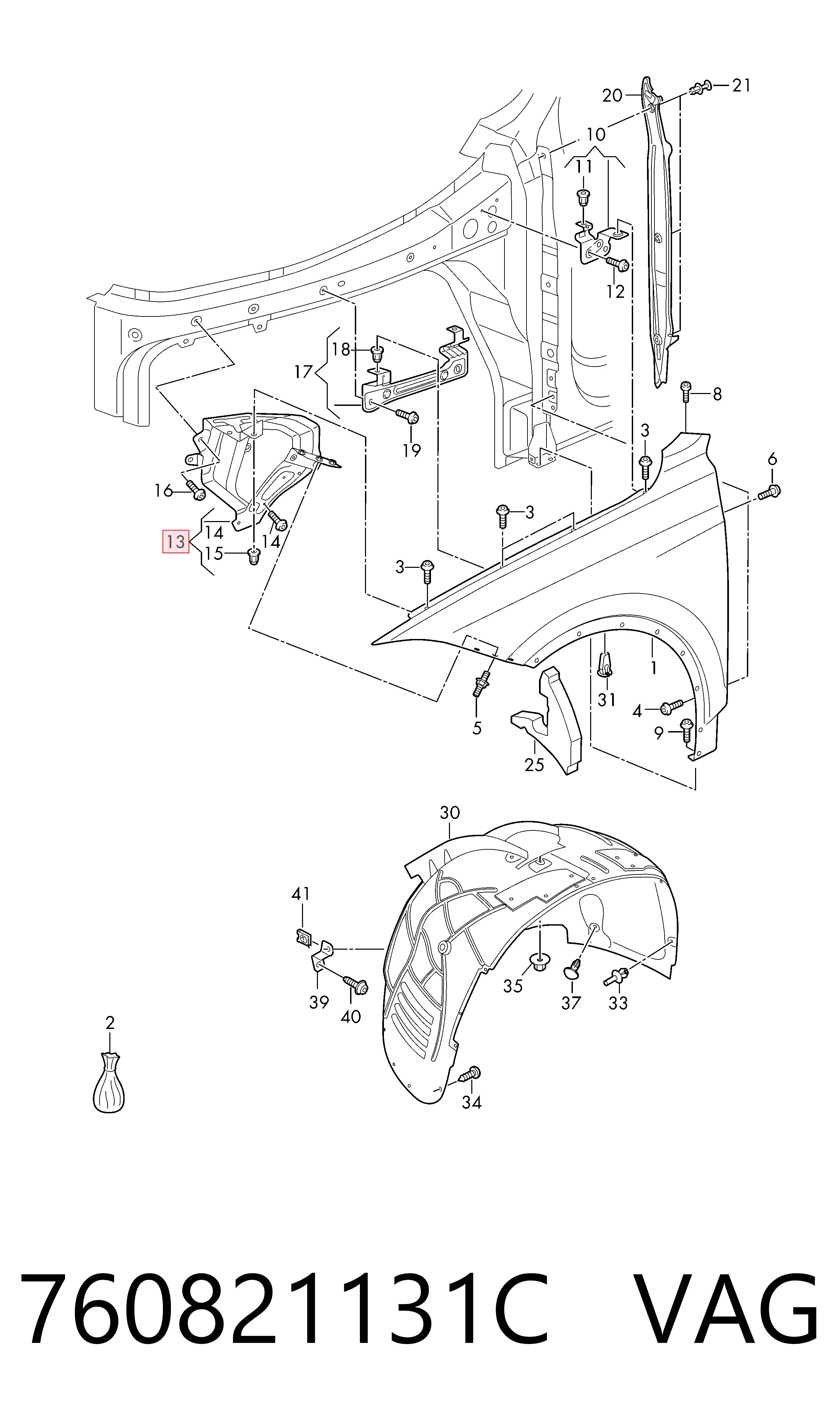 760821131C VAG Soporte delantero izquierdo para aleta delantera