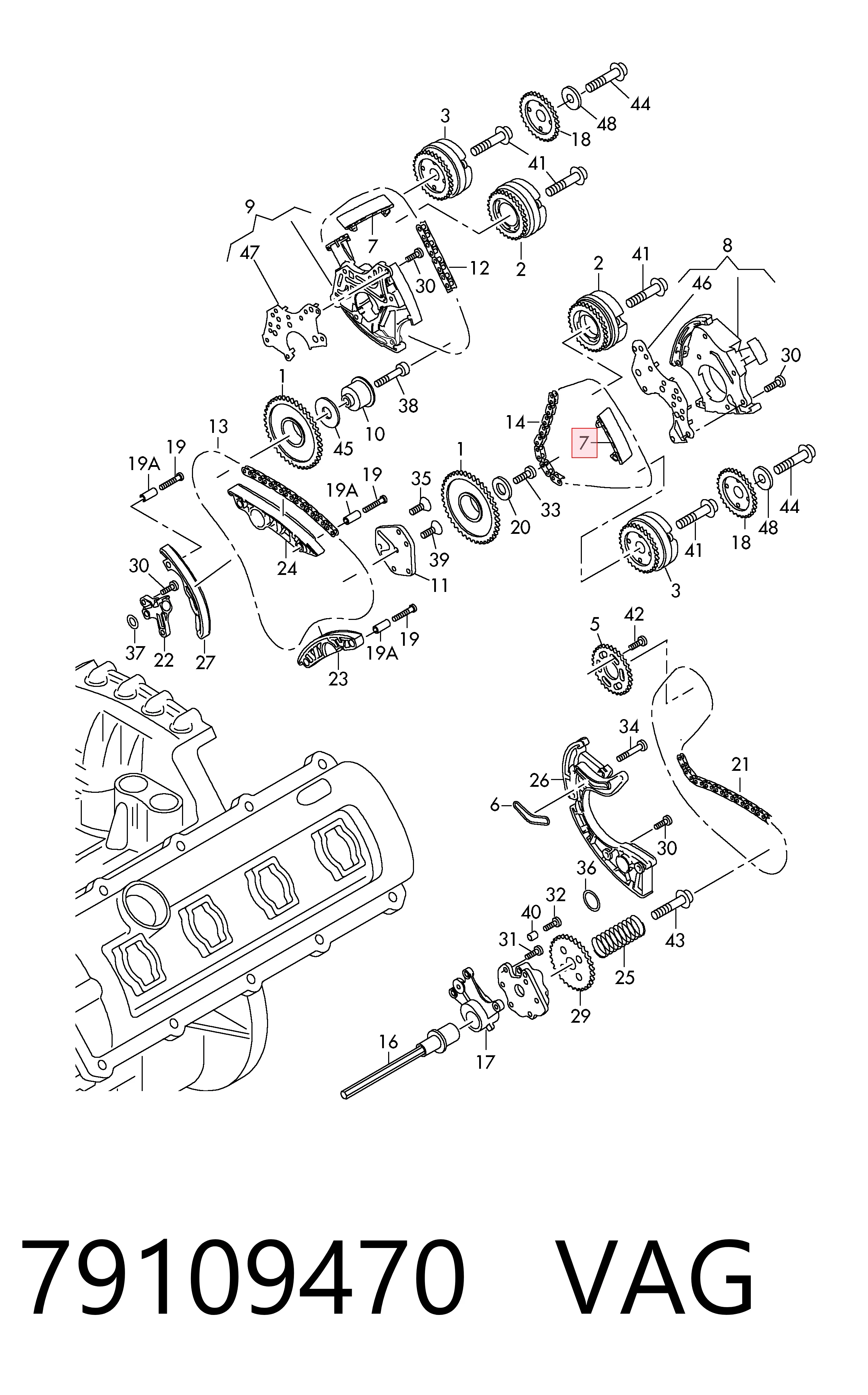 Tensor interno de la cadena de distribución para Audi A7 4GA, 4GF