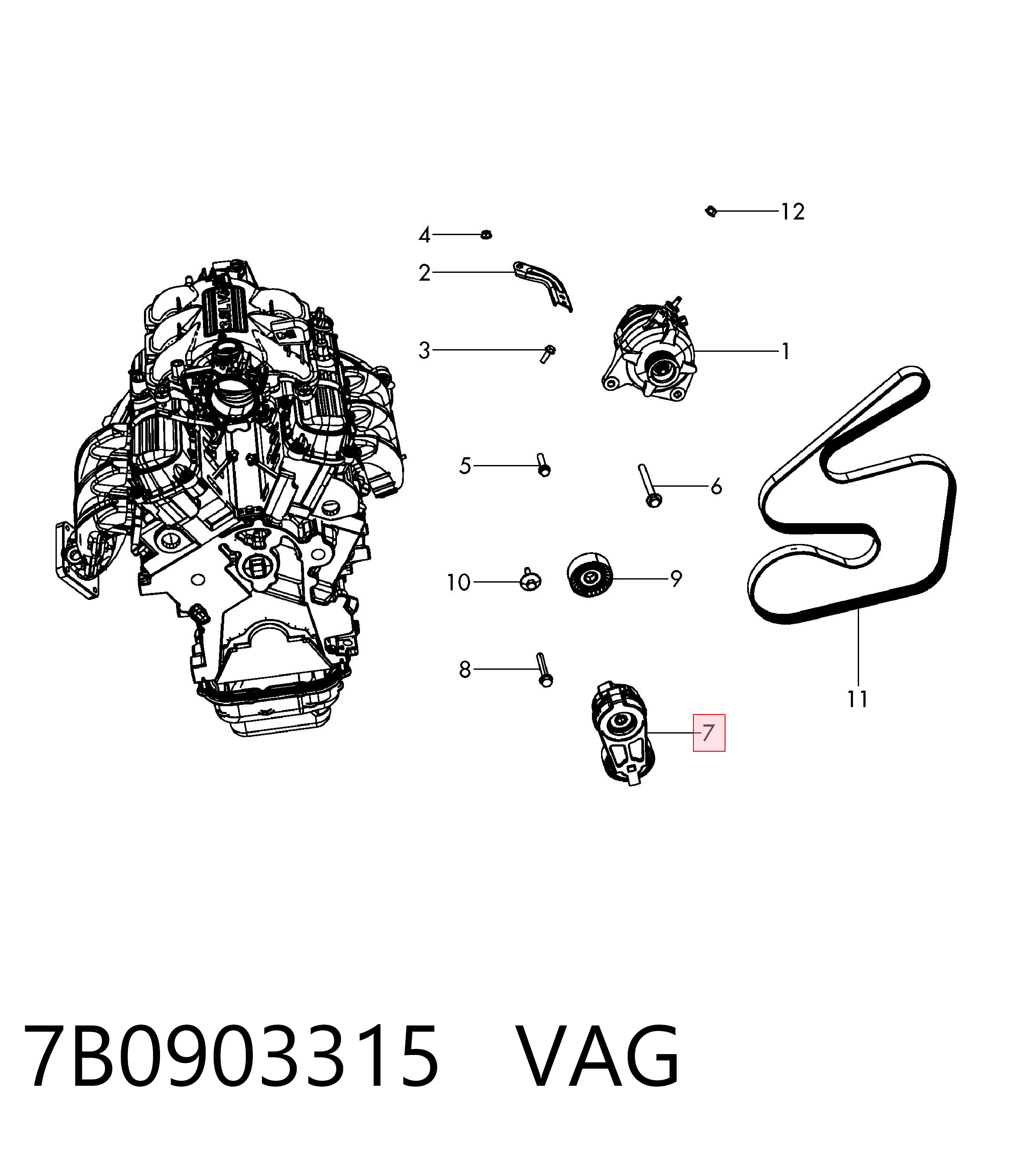 7B0903315 VAG Tensor de correa de alternador