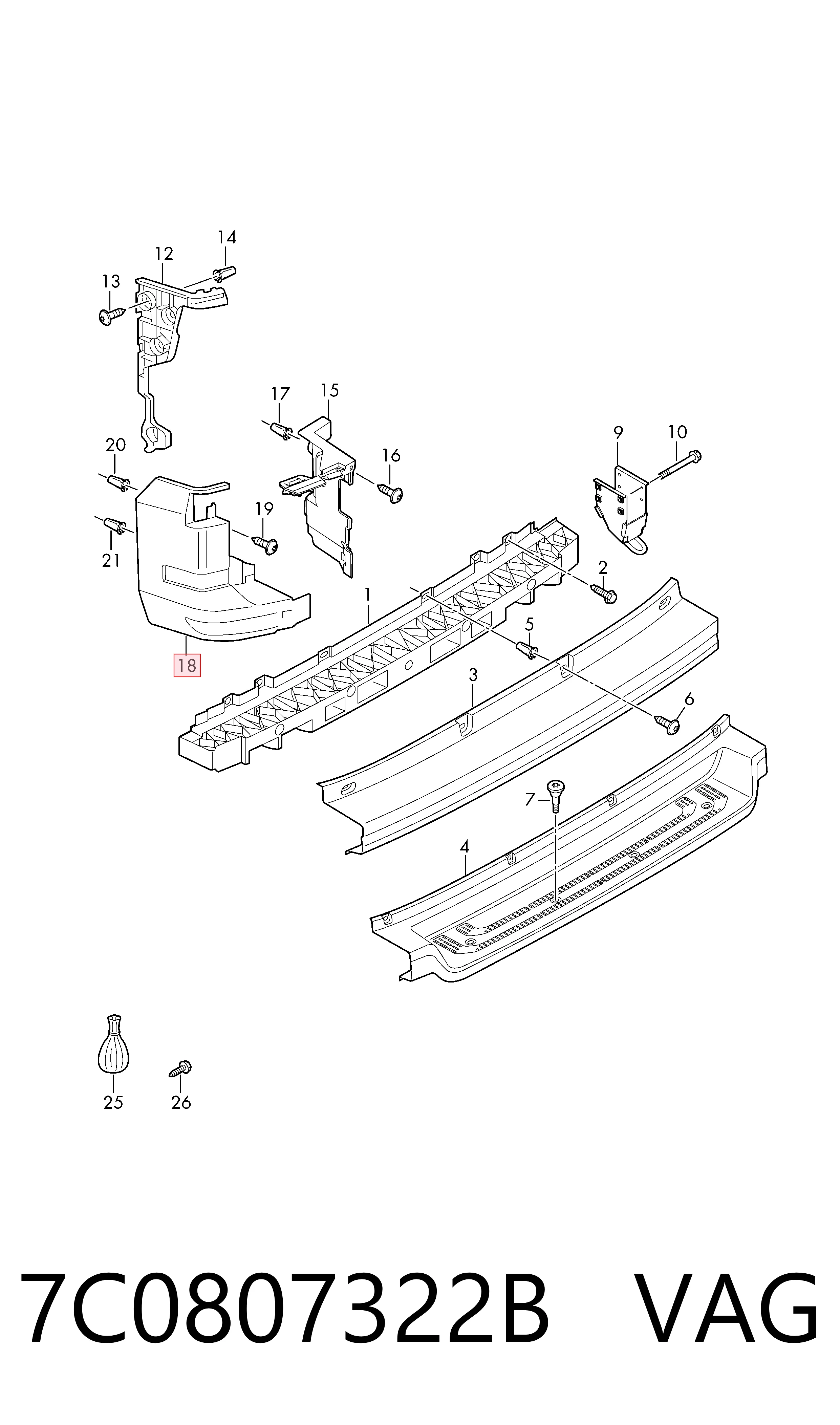 7C0807322B VAG Paragolpes trasero, parte derecha