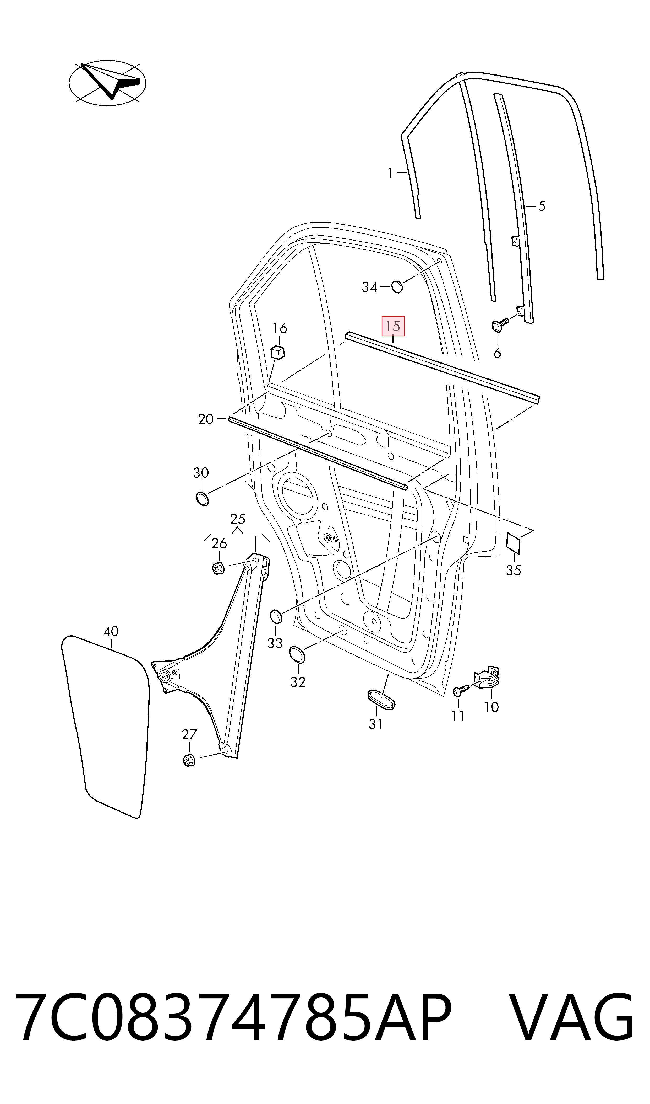 7C08374785AP VAG Moldura de cristal de puerta delantera derecha