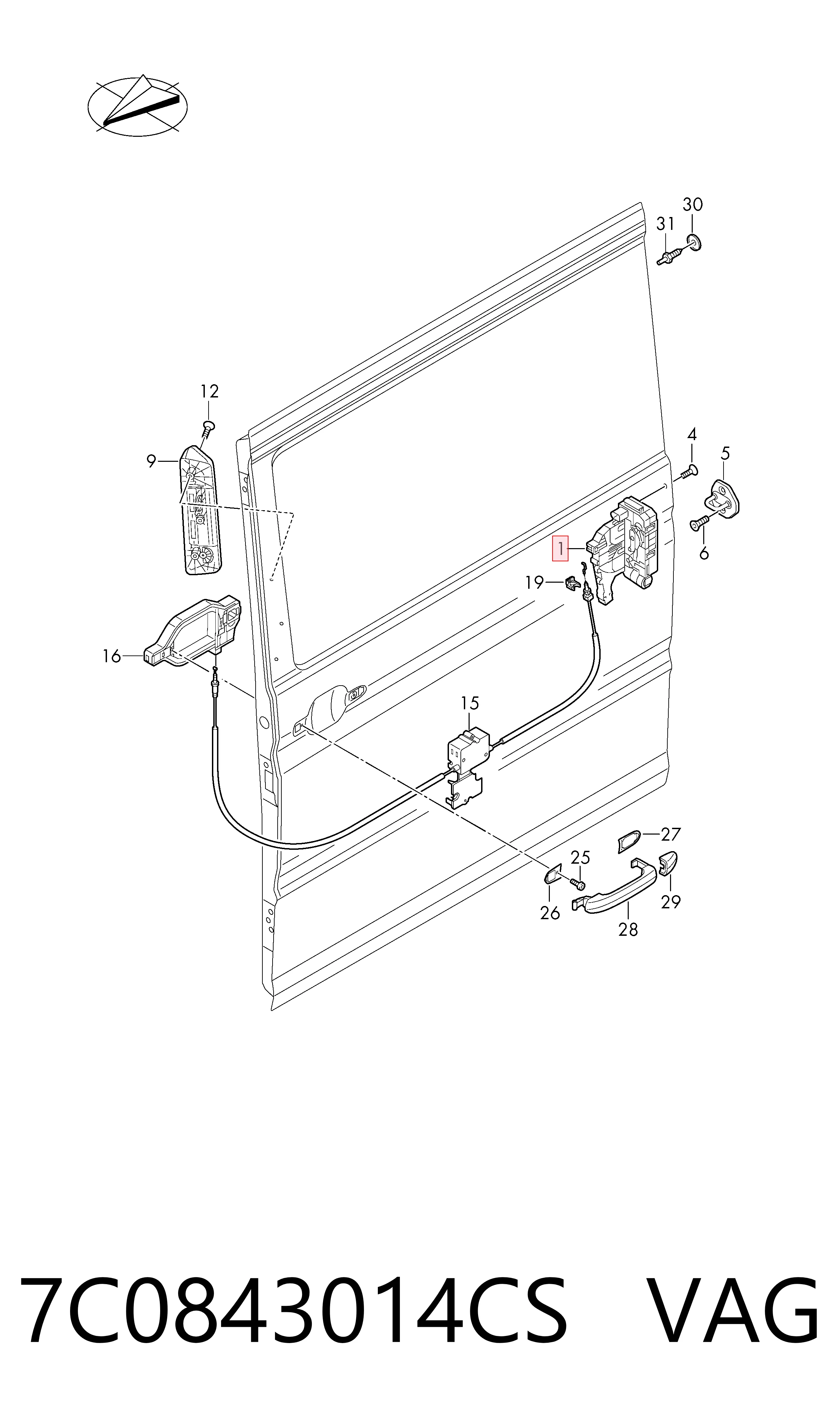 Cerradura de puerta lateral corrediza derecha VAG 7C0843014CS precio, desde 101,64 EUR
