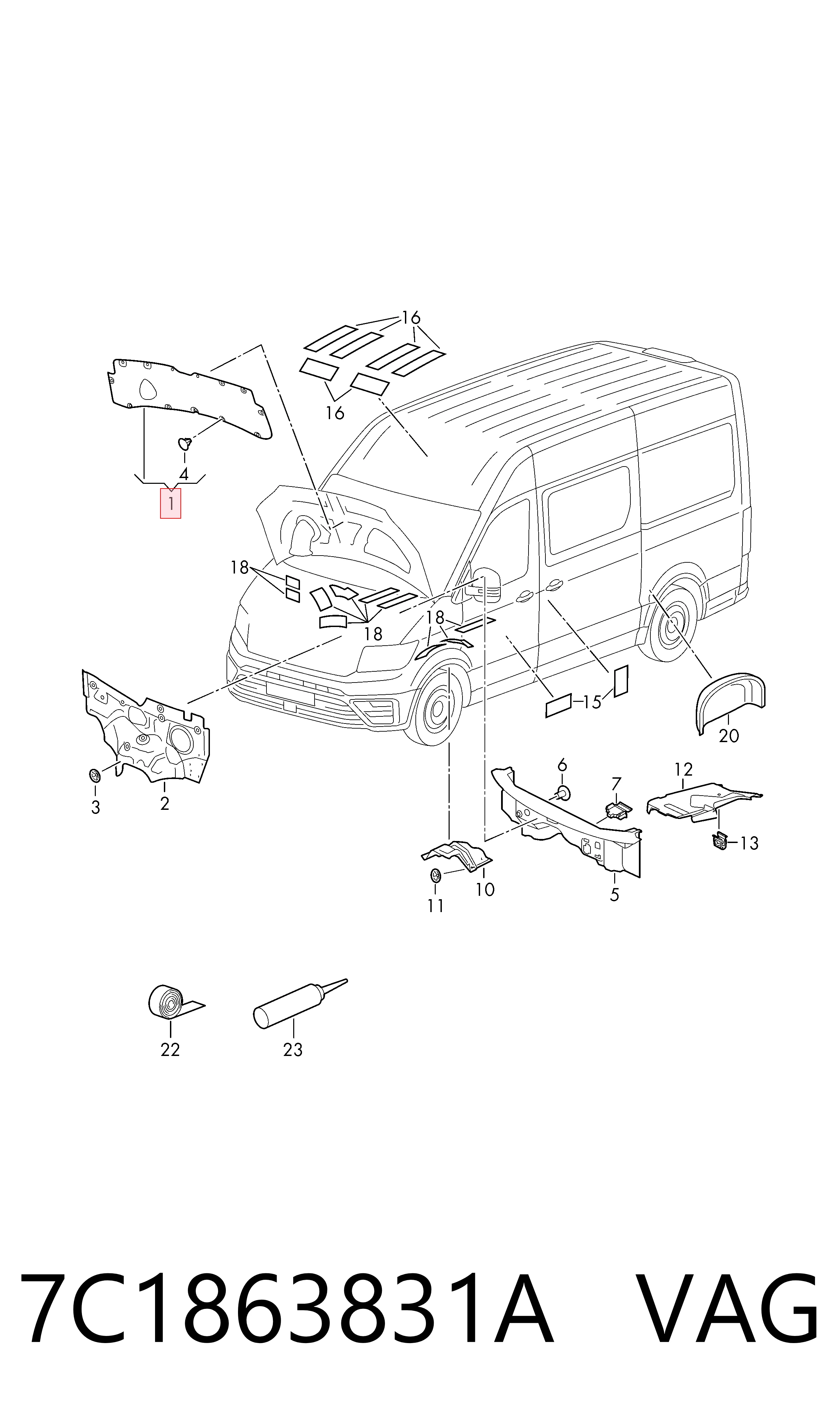Aislamiento del Capó para Volkswagen Crafter SY, SX, SYB, SYC, SYD, SYM