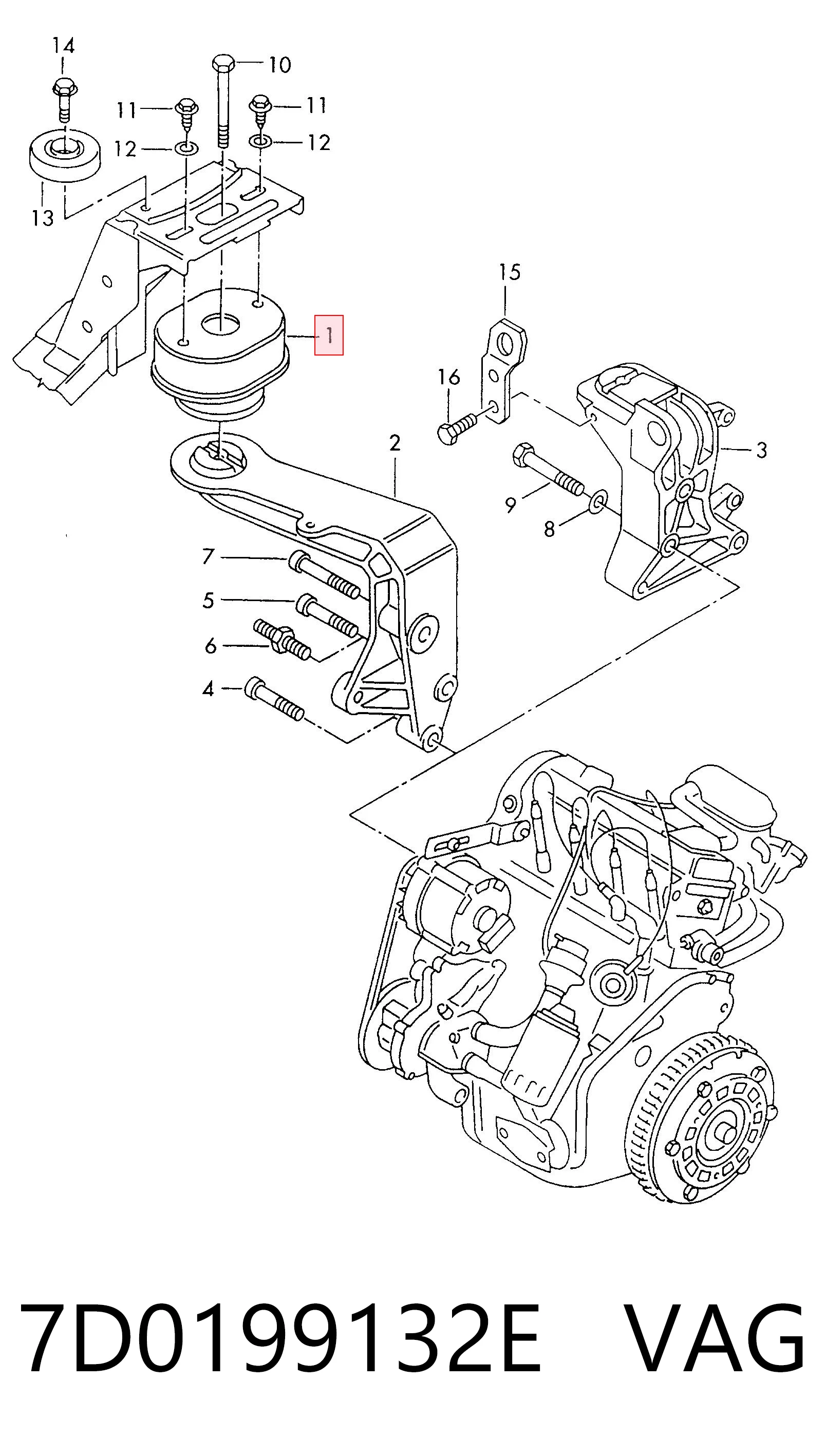 7D0199132E VAG Soporte de motor derecho