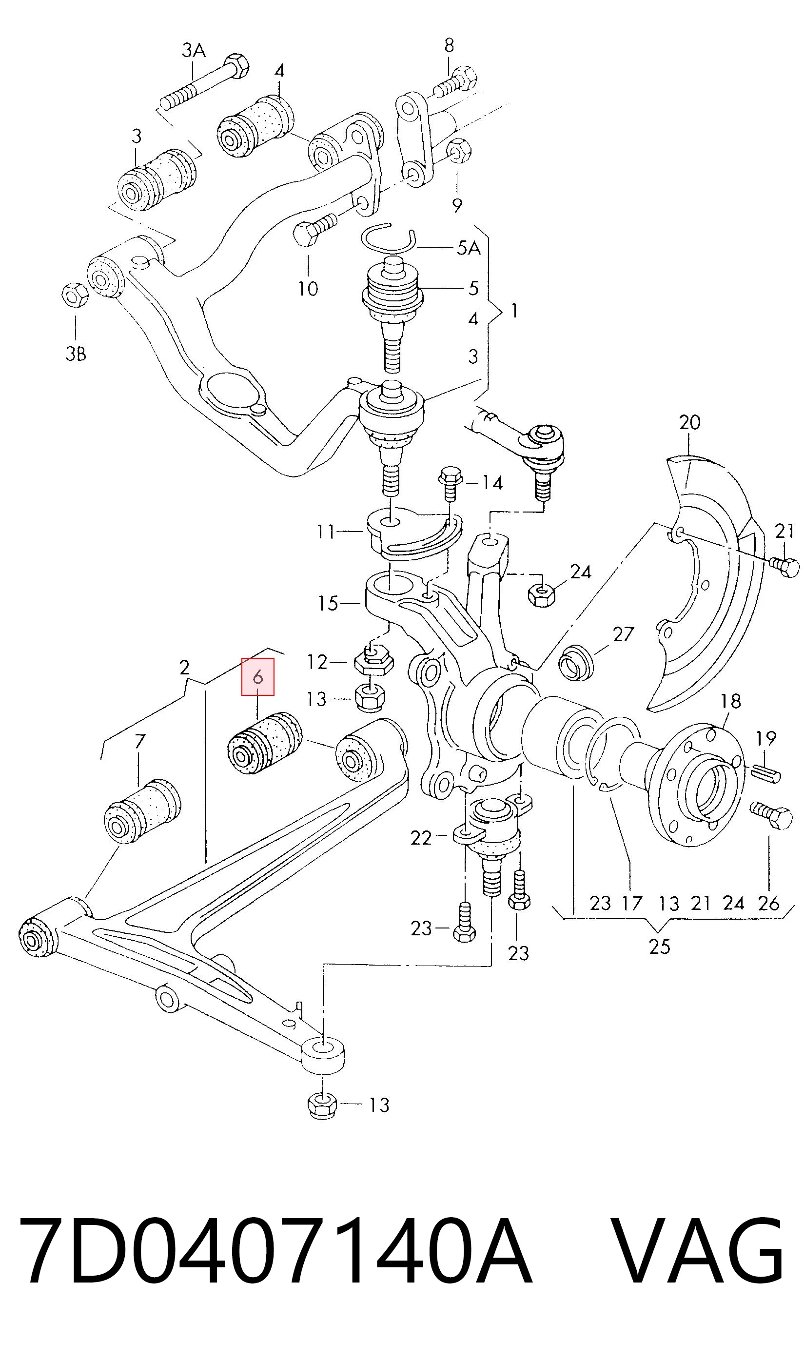 7D0407140A VAG Silentblock de brazo de suspensión delantero inferior