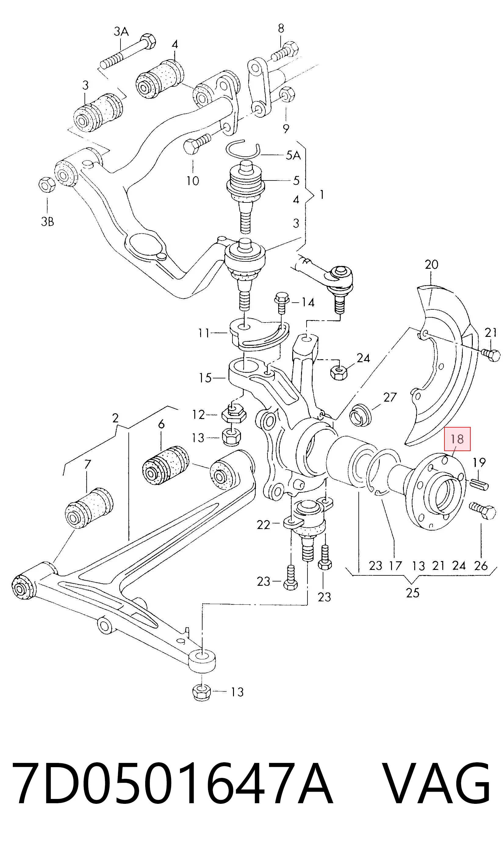 7D0501647A VAG Cubo delantero