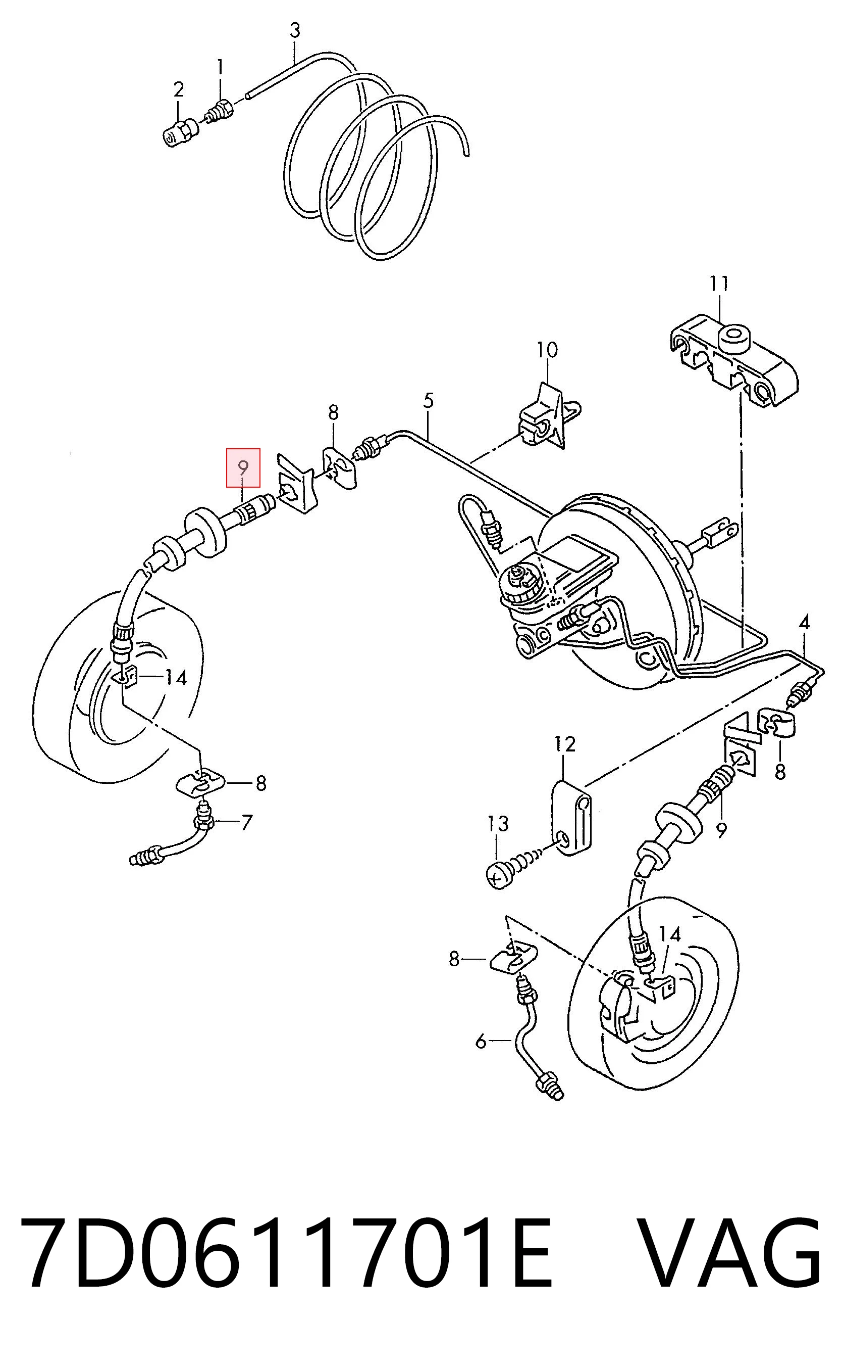 7D0611701E VAG Tubo de frenos delantero