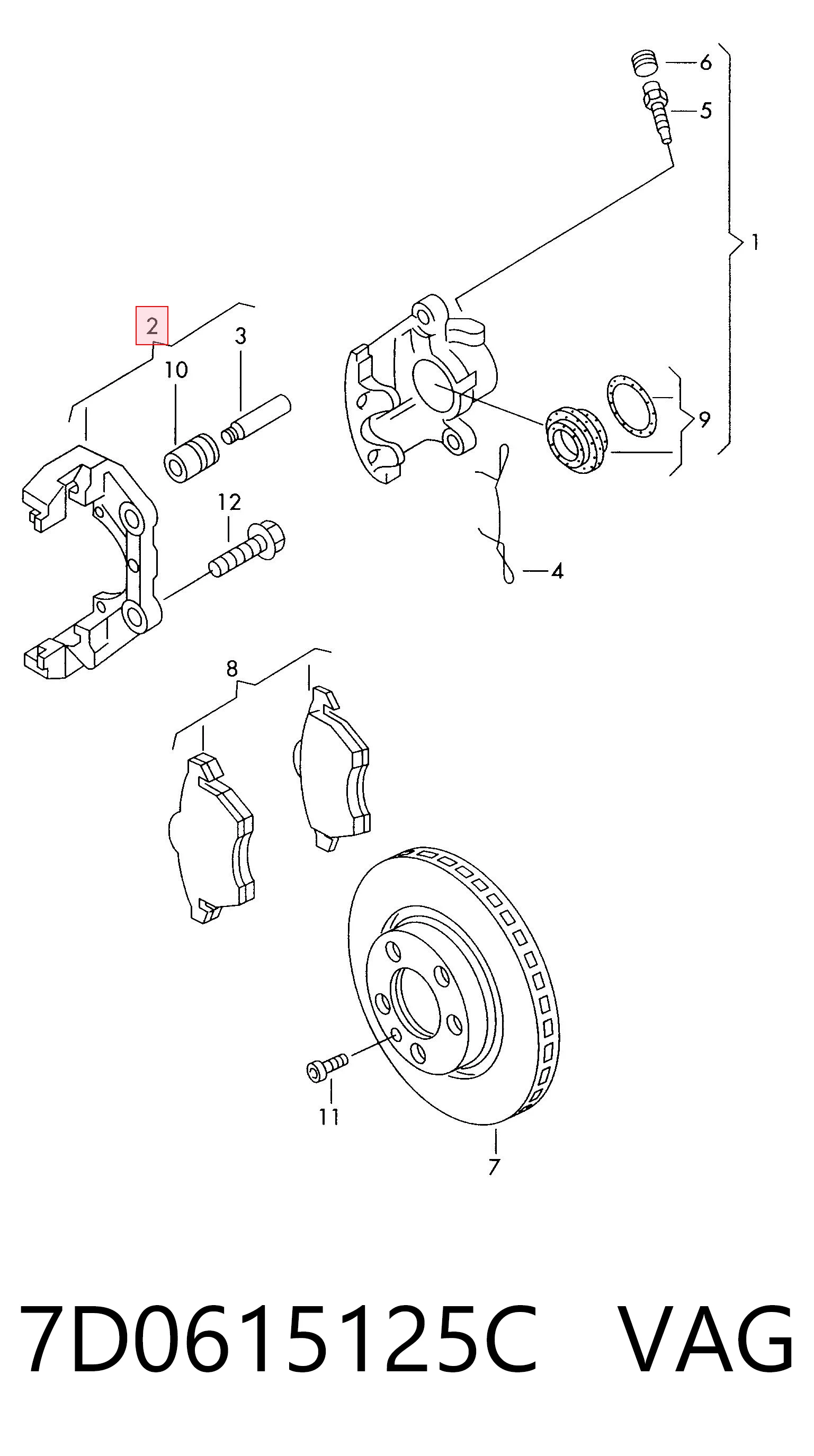7D0615125C VAG Soporte, pinza de freno delantera
