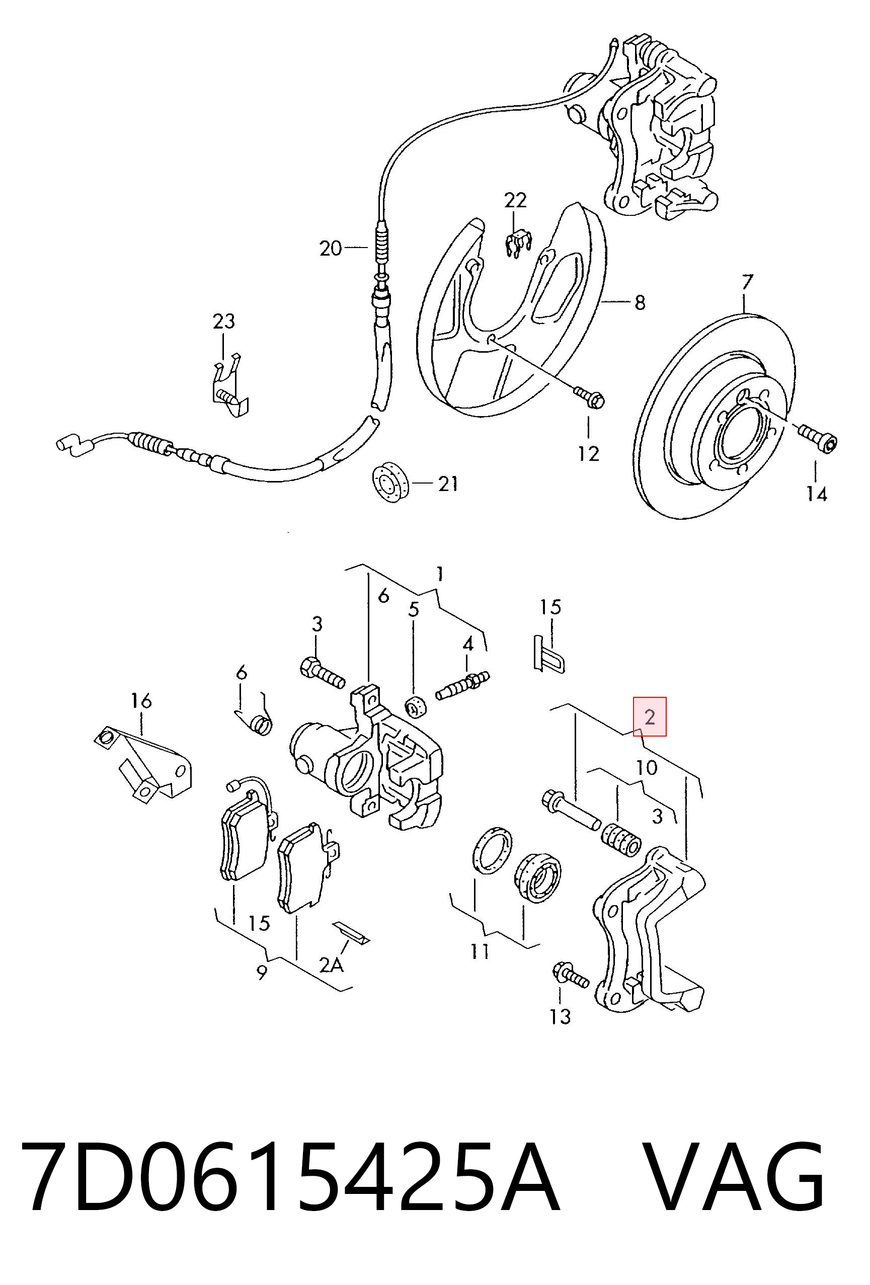 7D0615425A VAG Soporte de la pinza de freno trasera