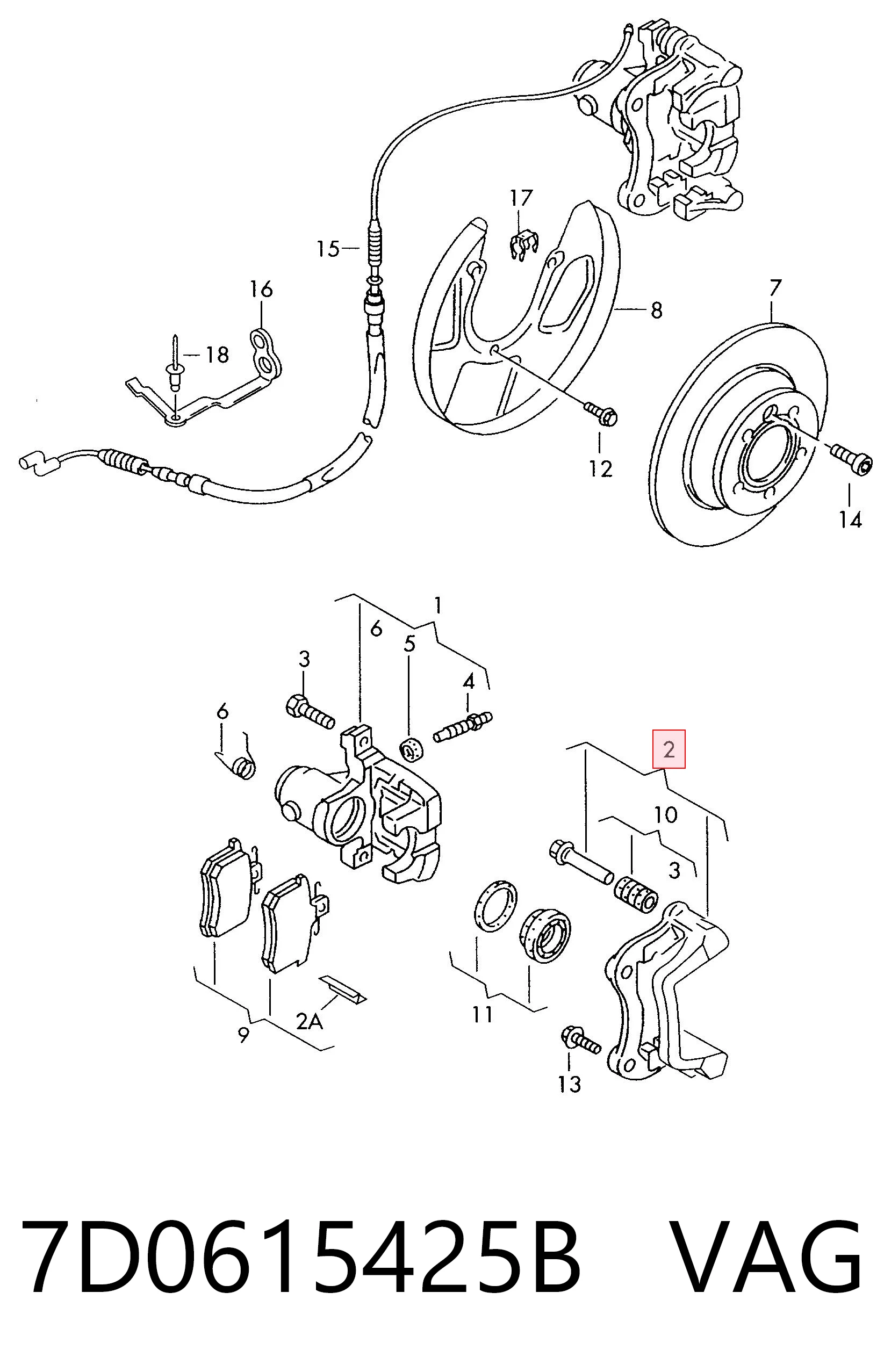 7D0615425B VAG Soporte de la pinza de freno trasera
