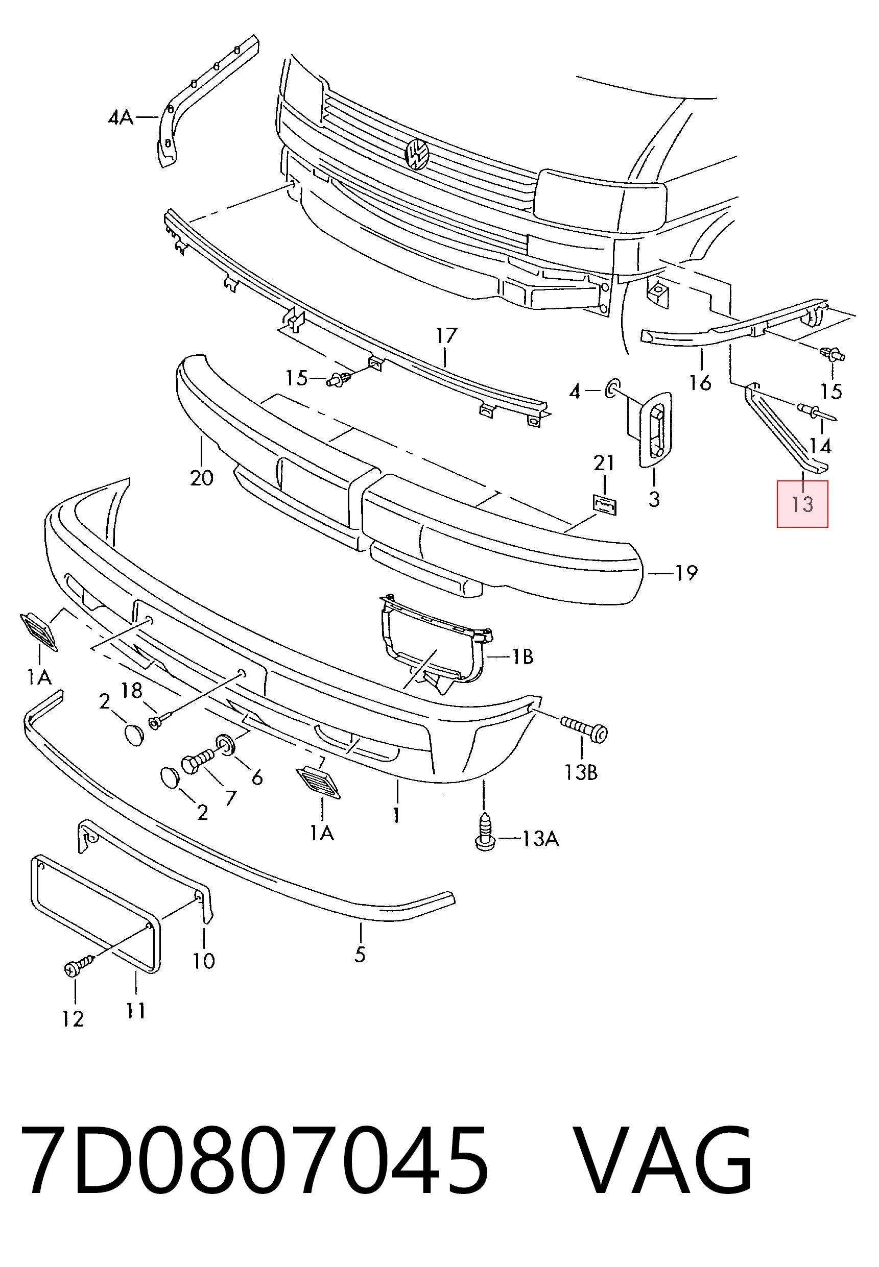 7D0807045 VAG Soporte de parachoques delantero izquierdo