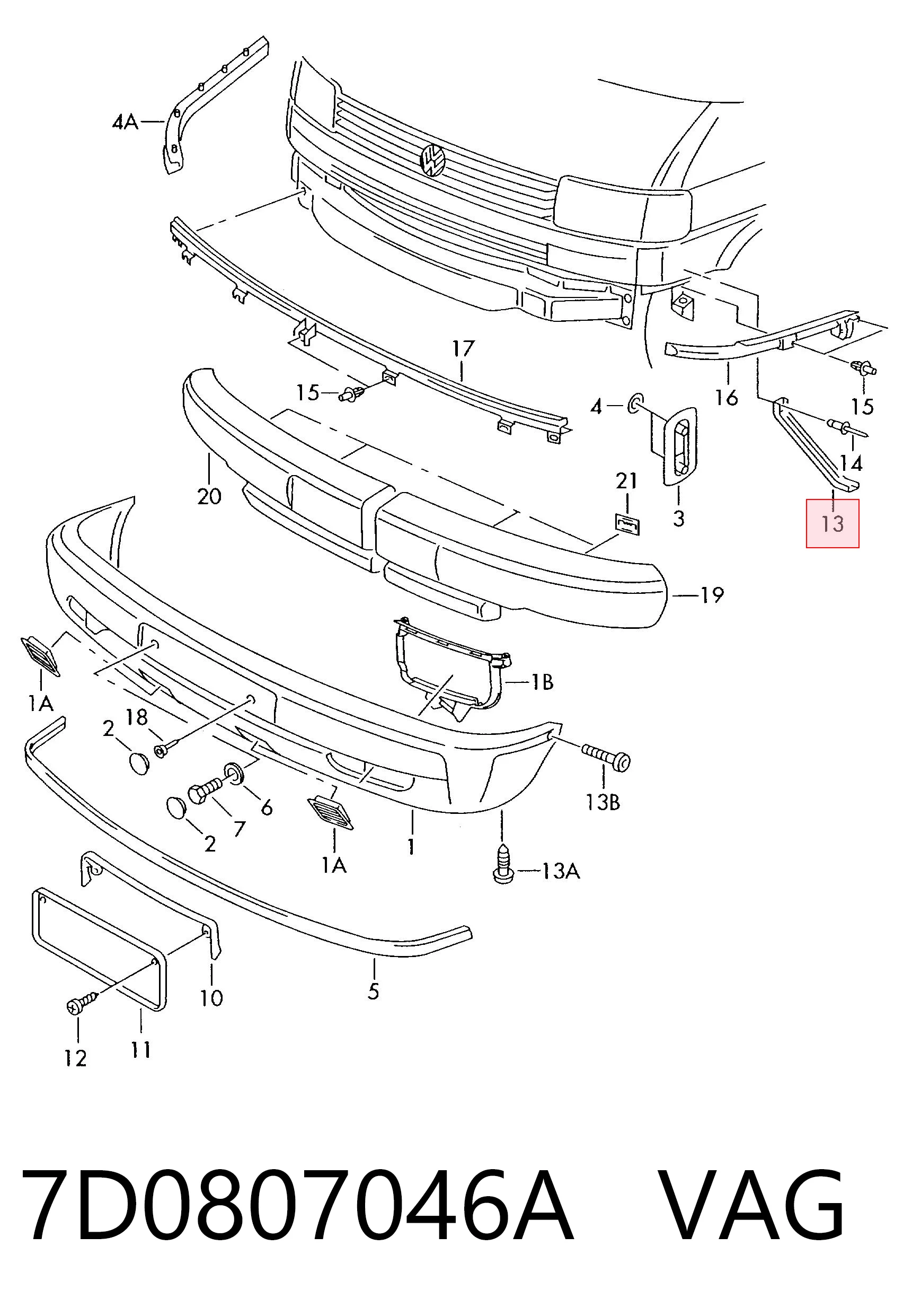 7D0807046A VAG Soporte de parachoques delantero derecho