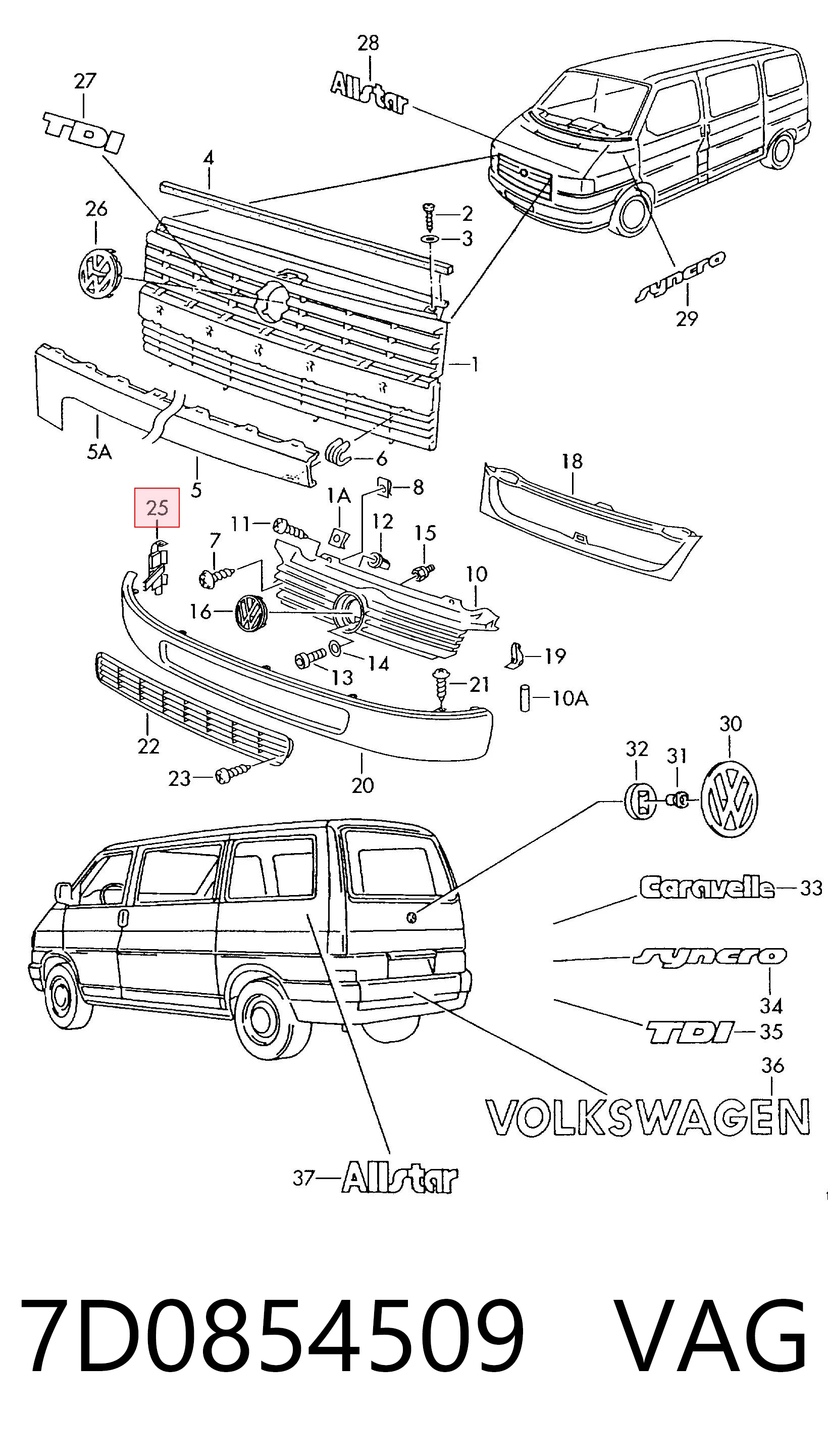 7D0854509 VAG Soporte de parrilla del radiador