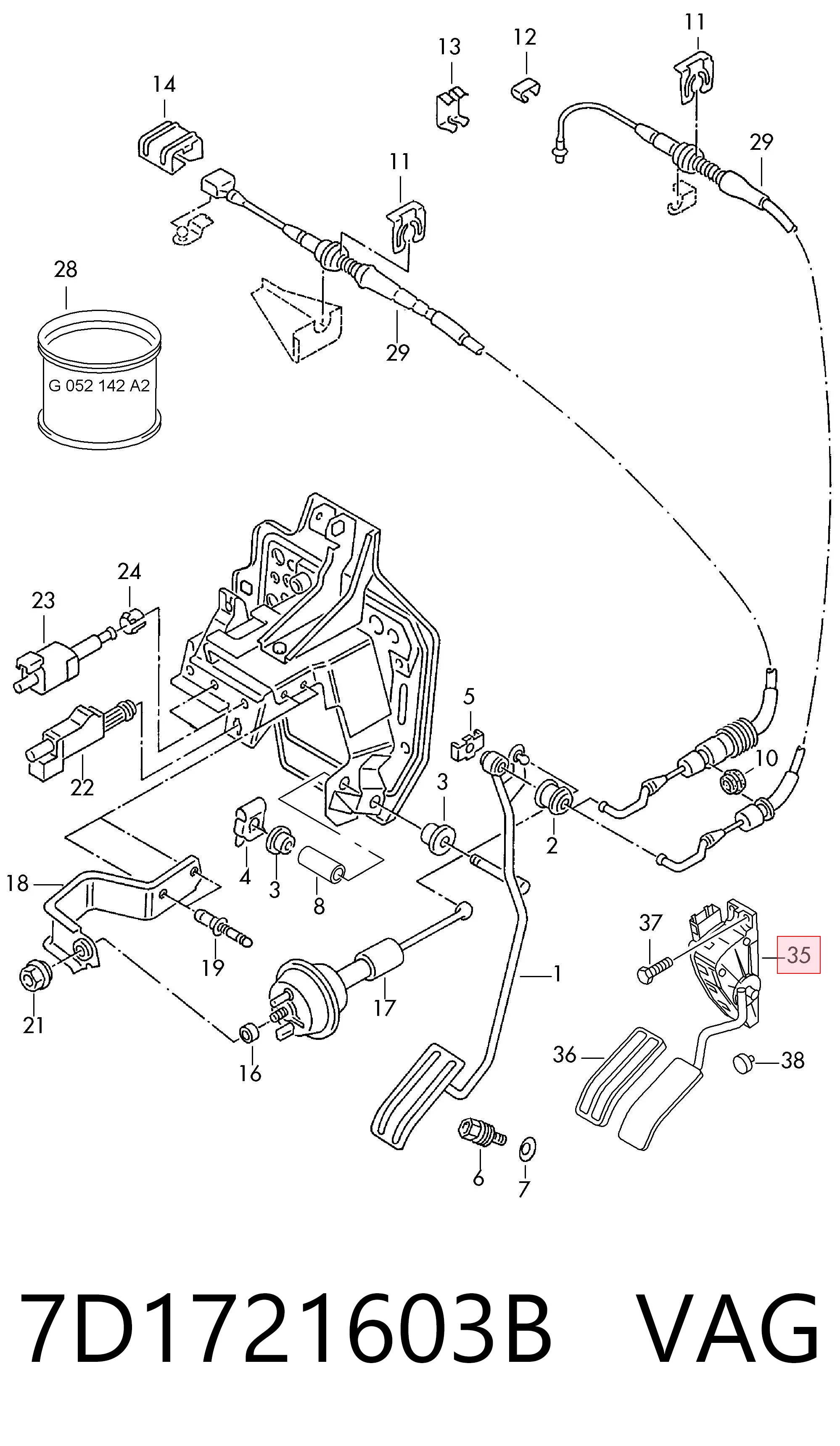 Pedal del acelerador 7D1721603B VAG