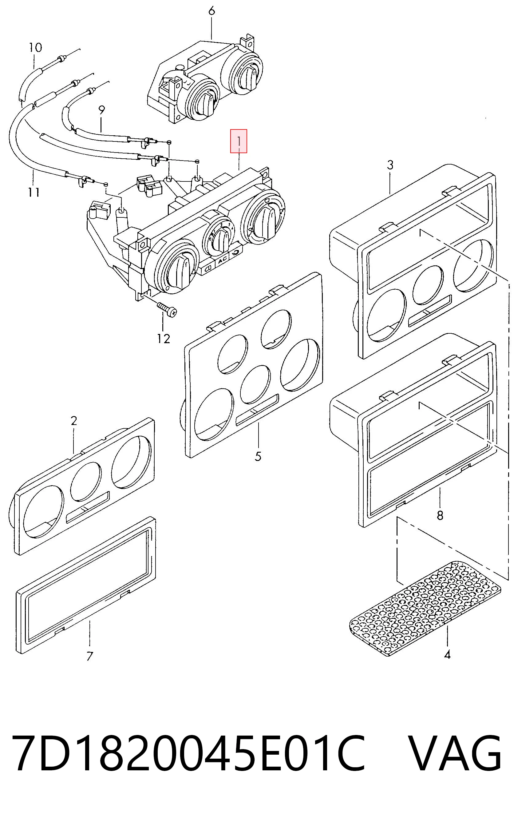 Módulo de modos de calefacción/aire acondicionado 7D1820045E01C VAG