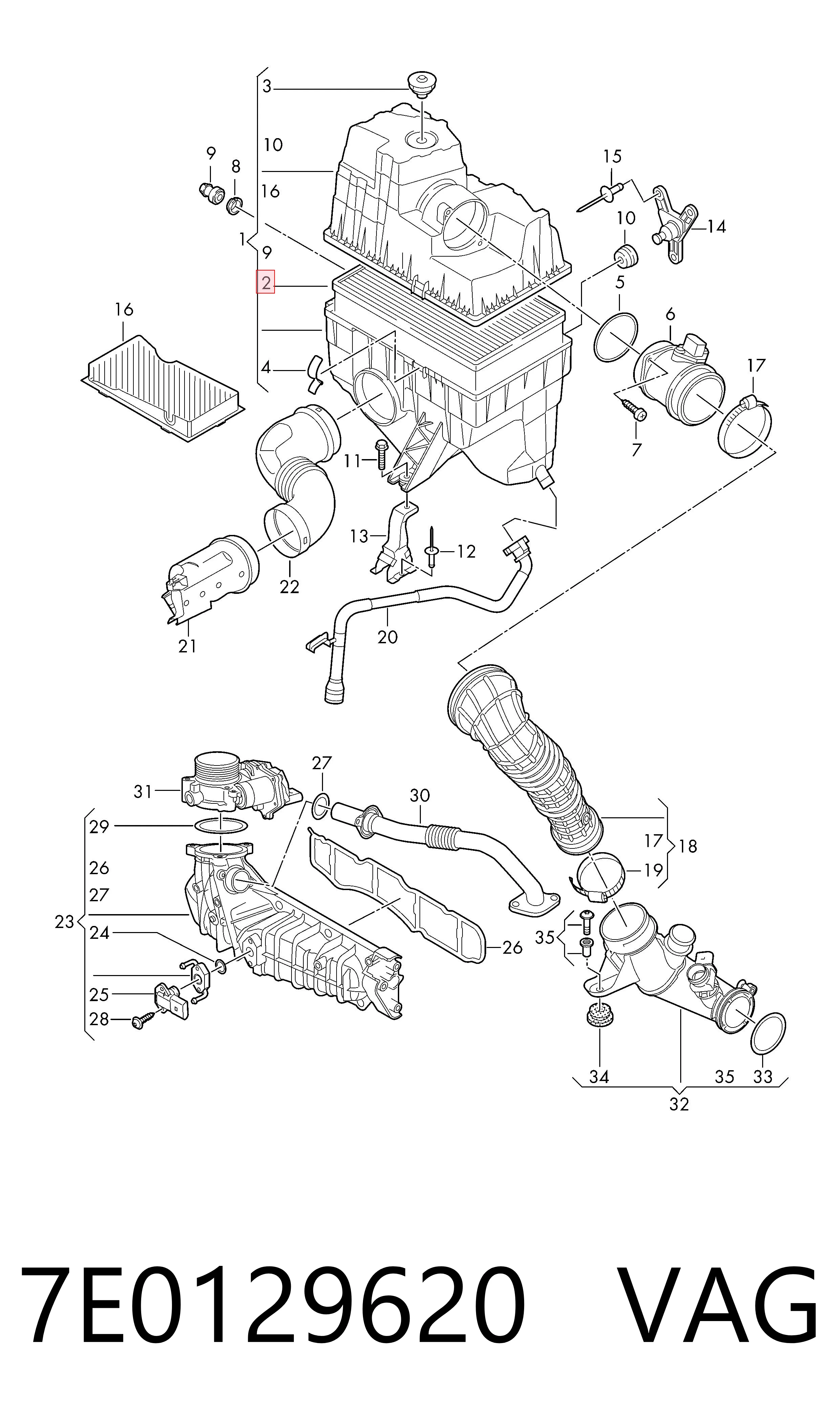 7E0129620 VAG Filtro de aire de motor