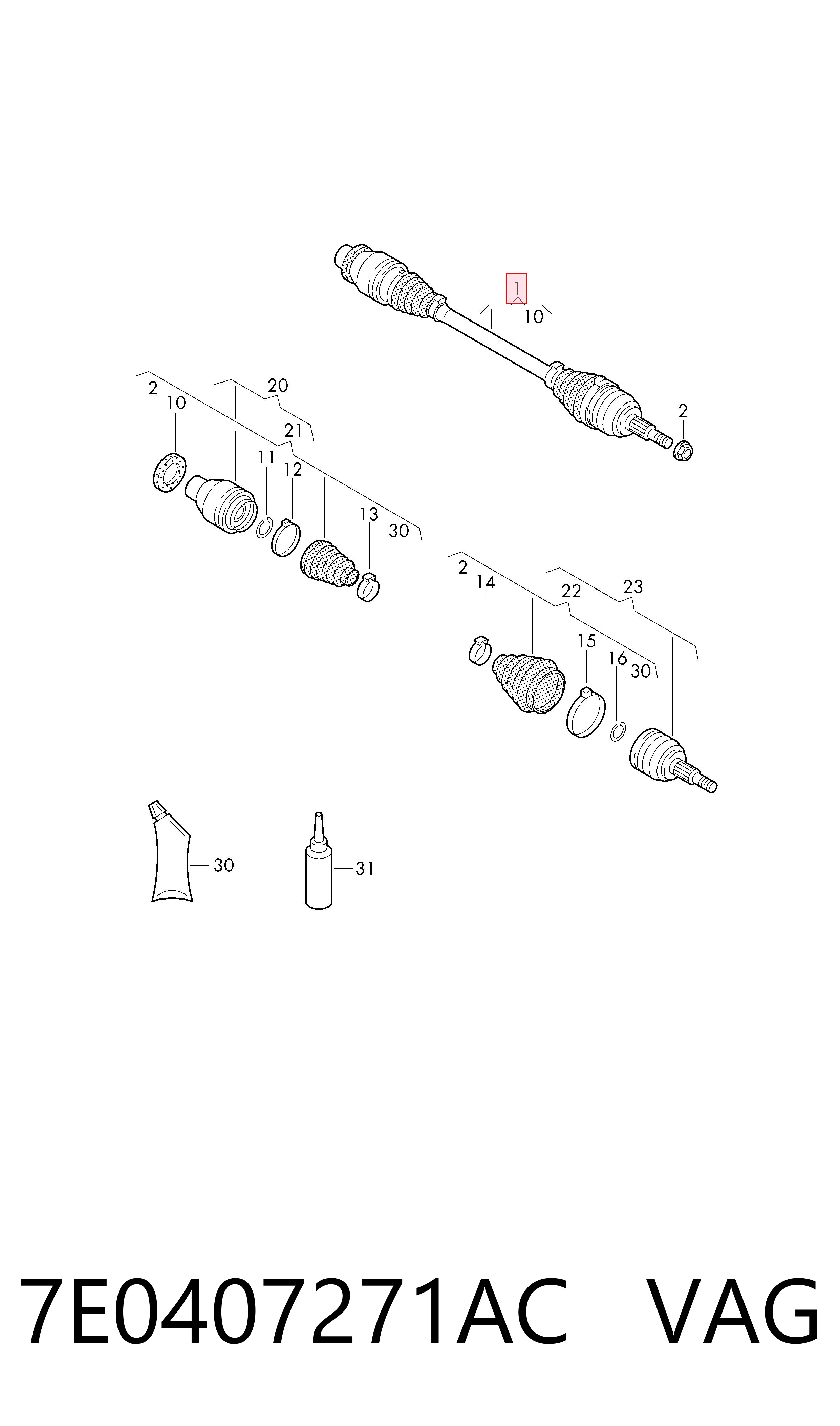 7E0407271AC VAG Semieje delantero izquierdo