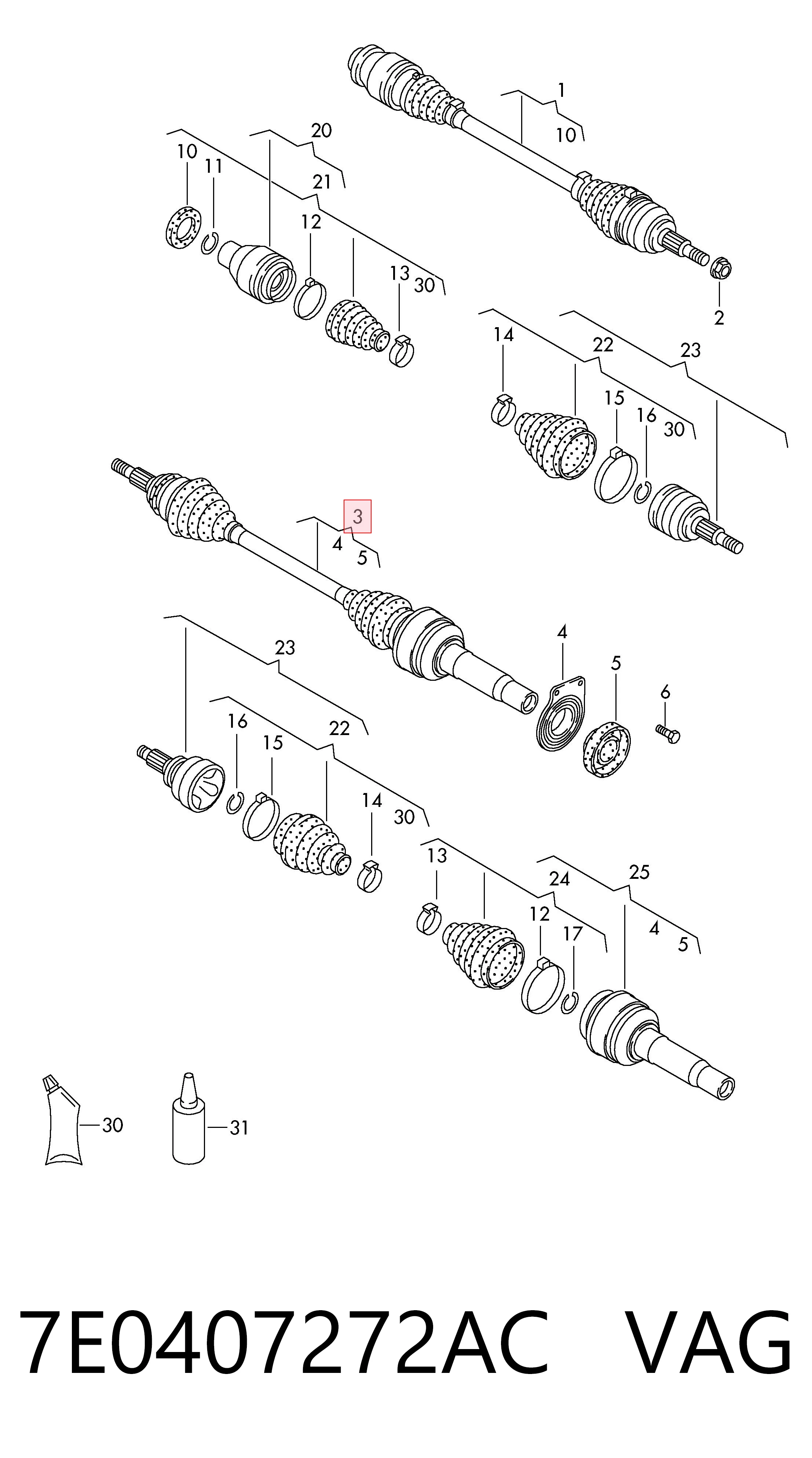 7E0407272AC VAG Semieje delantero derecho
