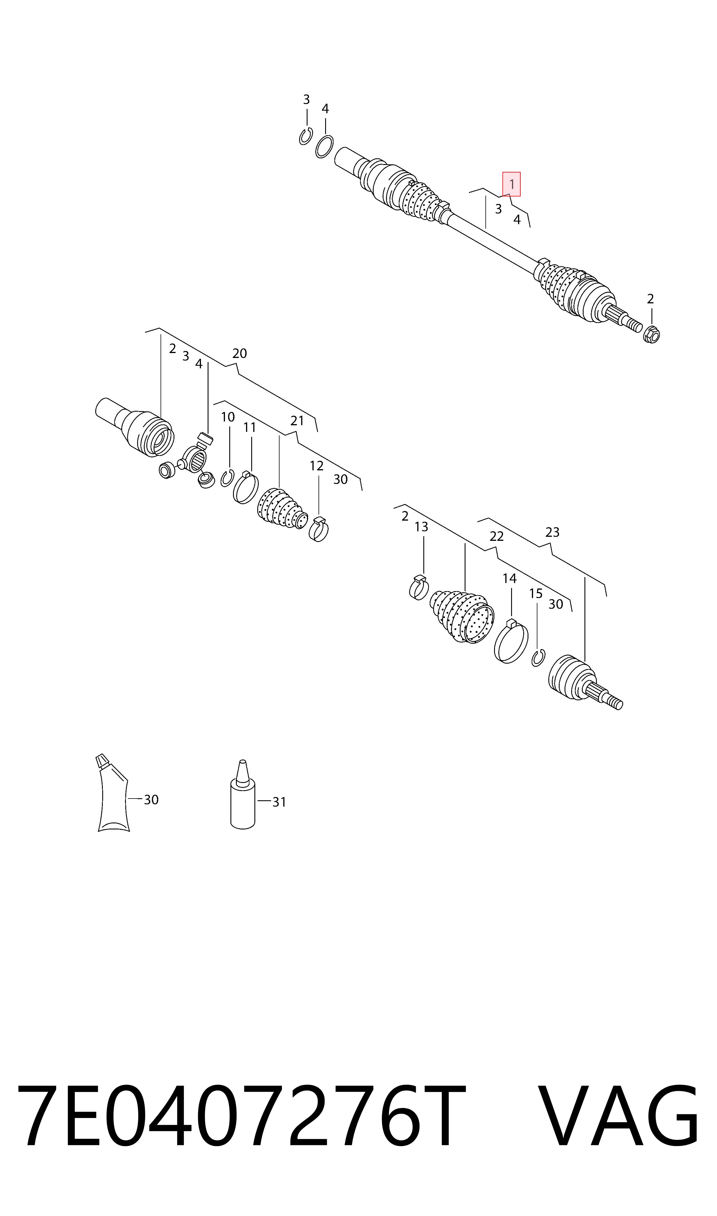 7E0407276T VAG Semieje delantero derecho