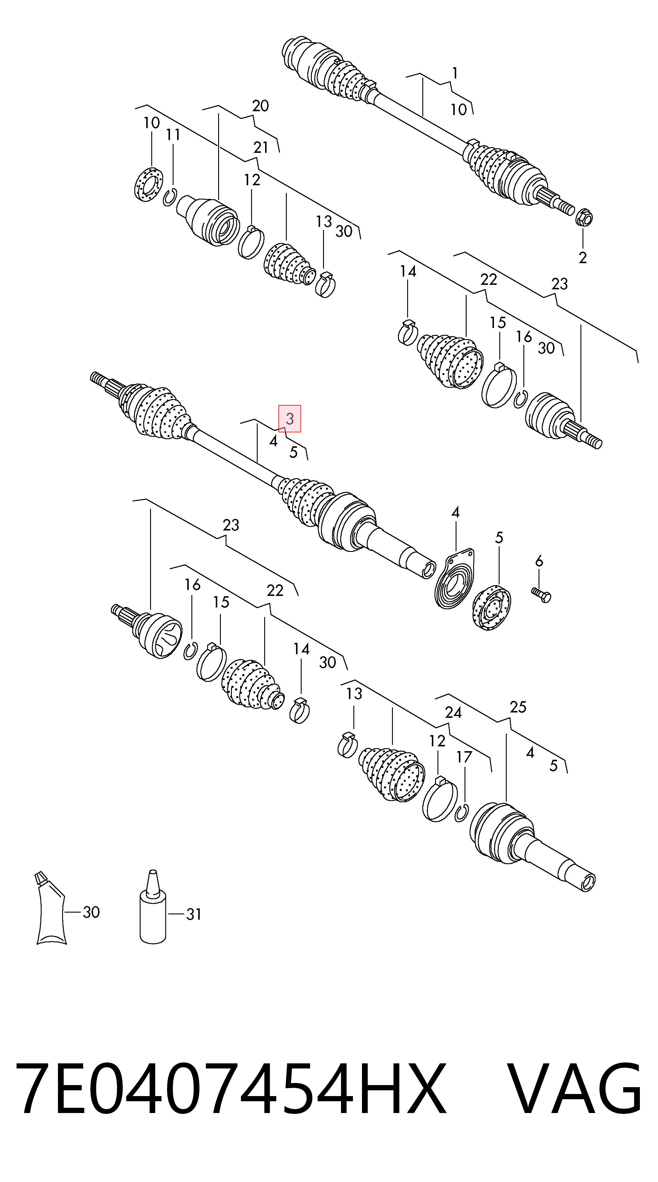 Semieje delantero derecho VAG 7E0407454HX precio, desde 169,87 EUR