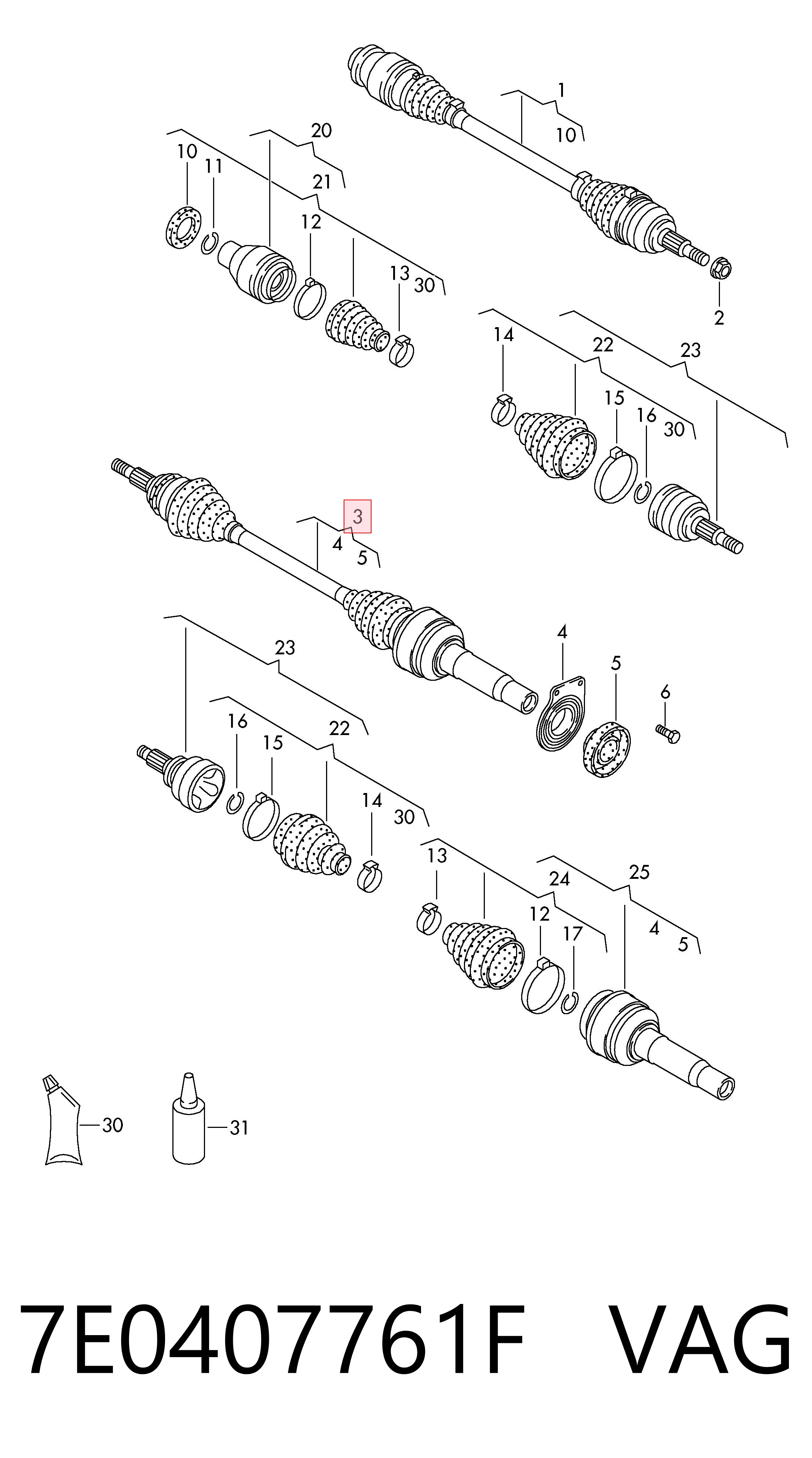 Semieje delantero derecho VAG 7E0407761F precio, desde 200,77 EUR
