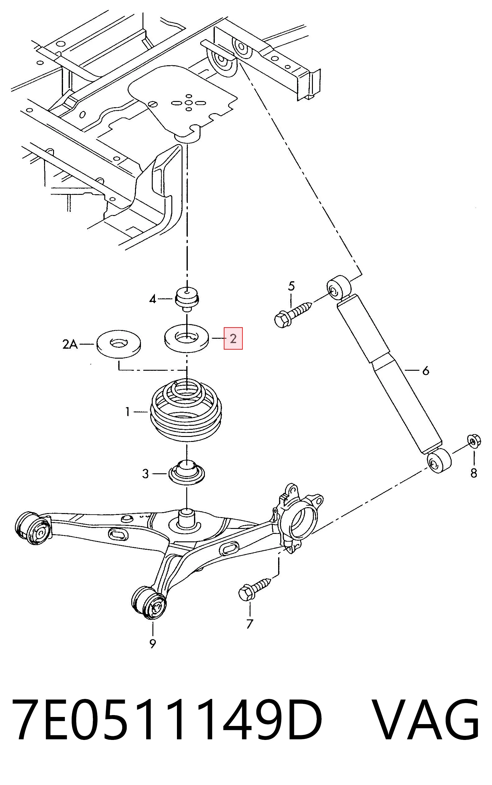 7E0511149D VAG Aislador de resorte trasero superior