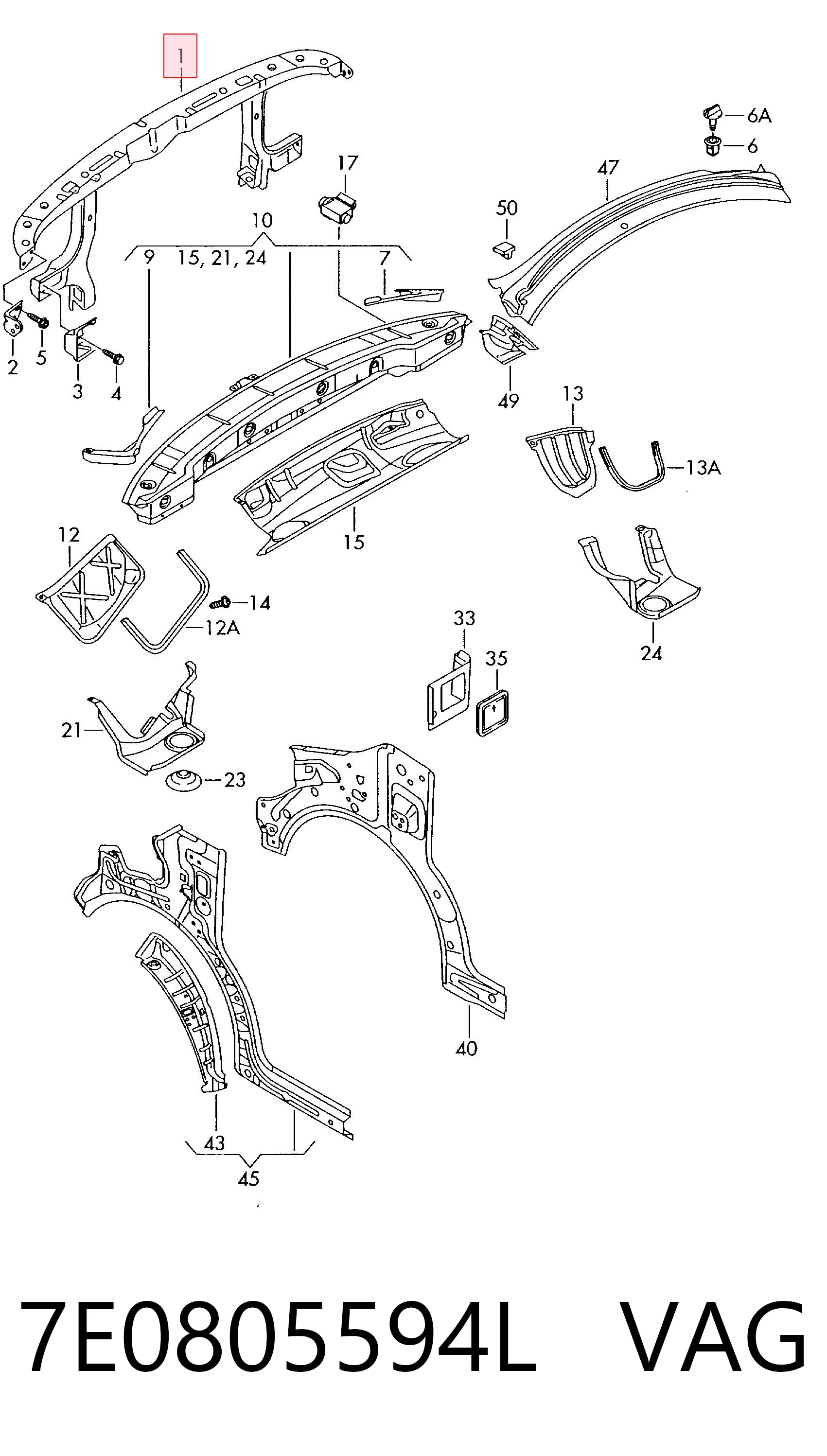 Soporte de radiador completo (panel de montaje para foco) Volkswagen Transporter  (2003-2016)