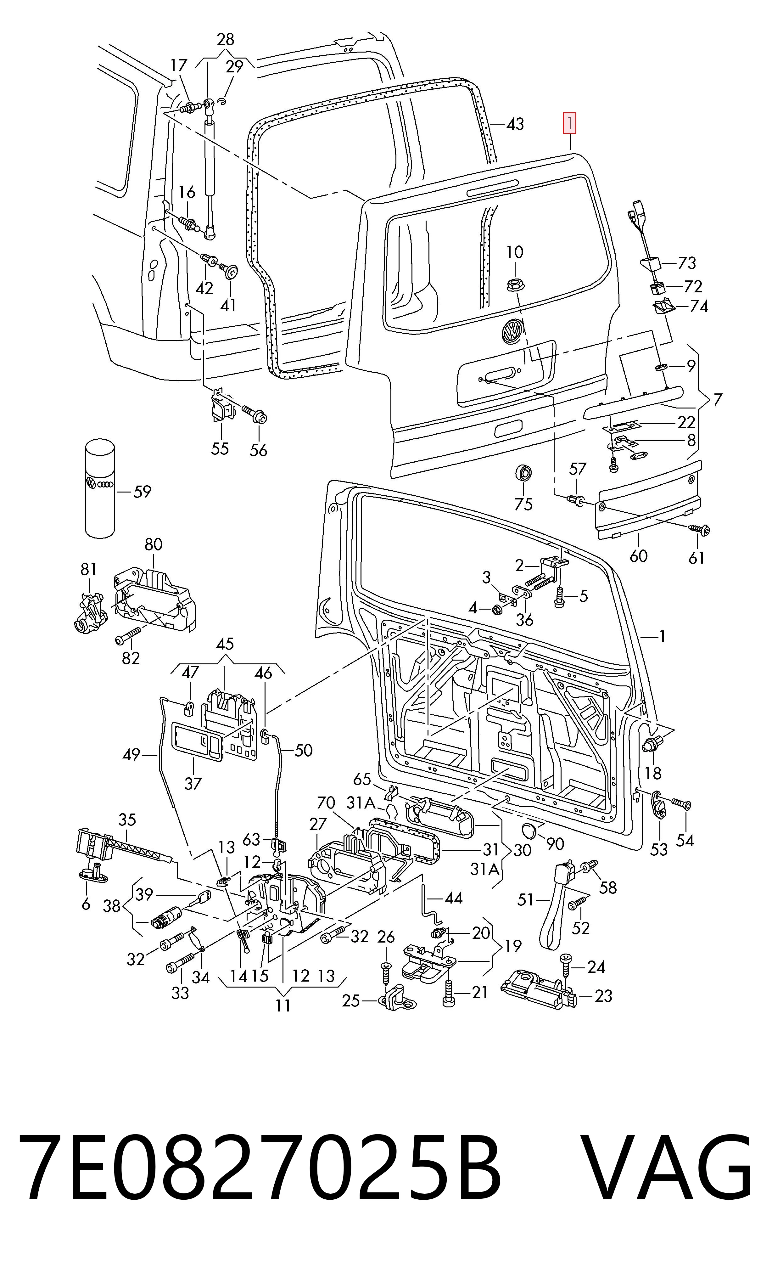 Puerta trasera para Volkswagen Transporter 7HB, 7HJ, 7EB, 7EJ