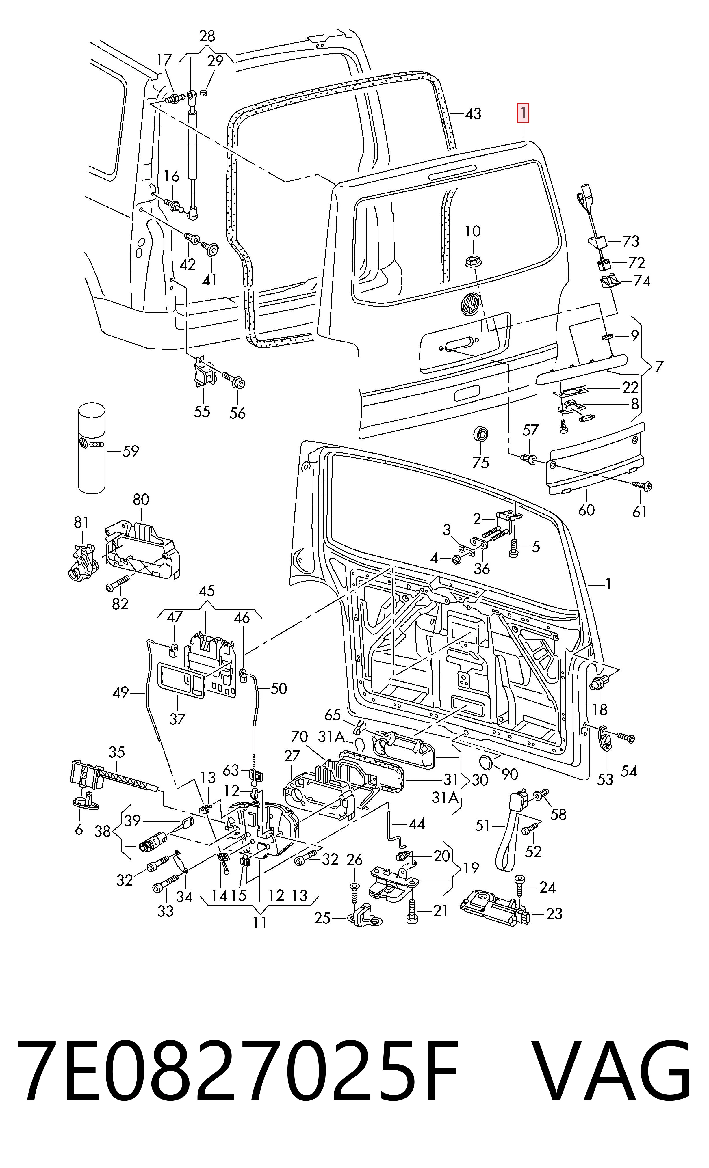 Porton trasero para Volkswagen Transporter T5 7HB, 7HJ, 7EB, 7EJ