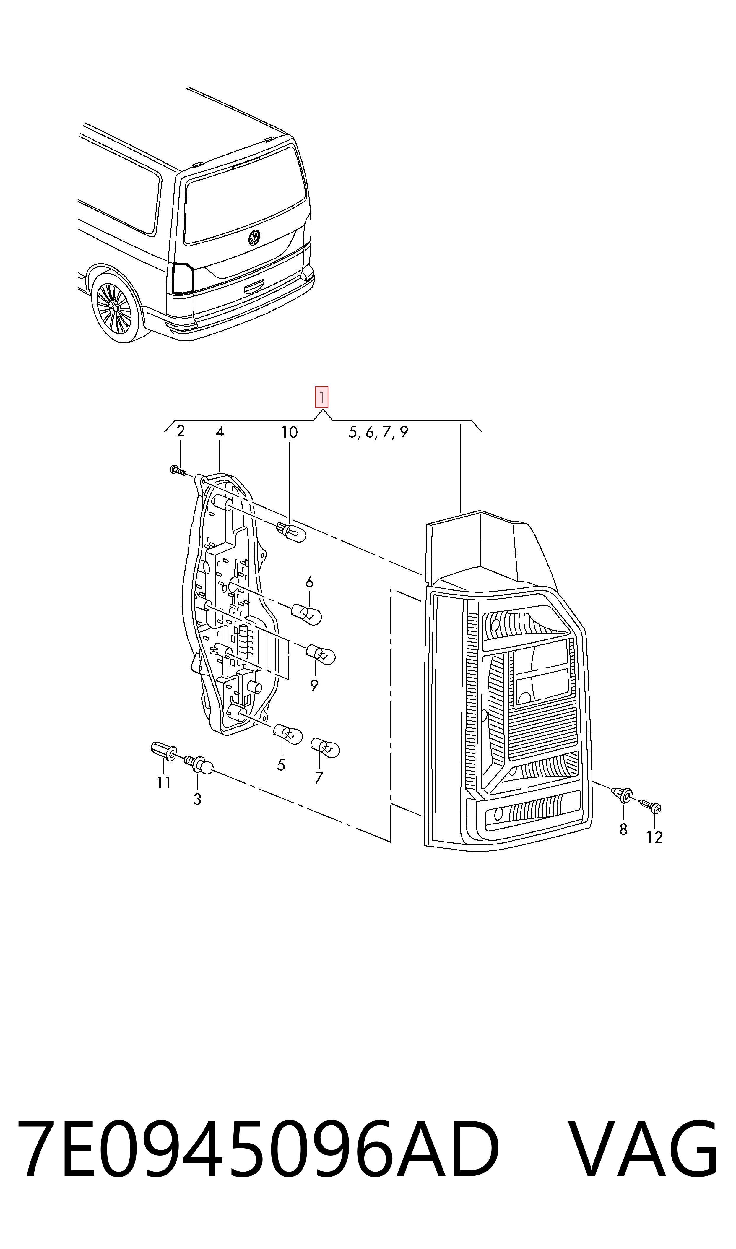 7E0945096AD VAG Piloto trasero derecho