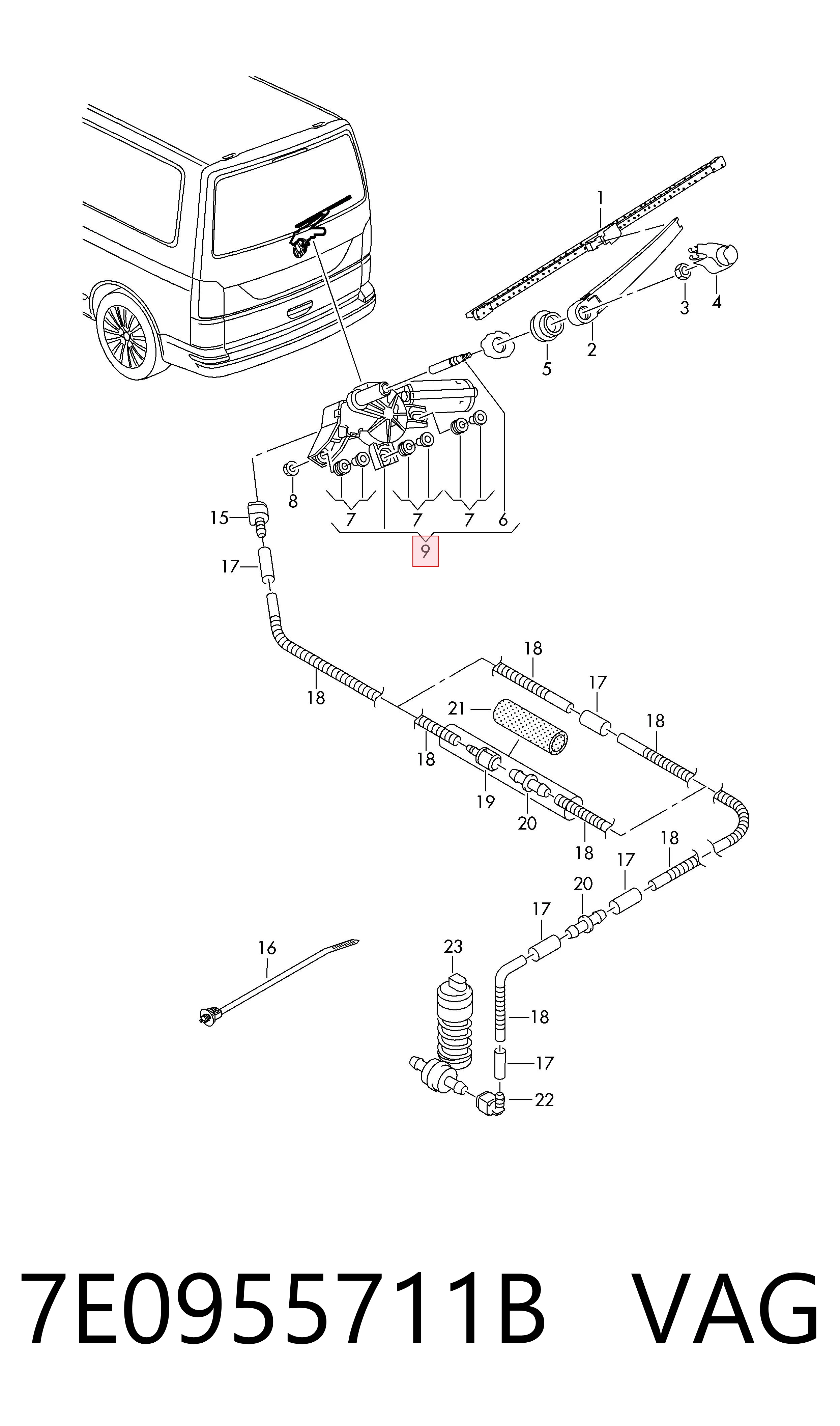 7E0955711B VAG Motor del limpiaparabrisas trasero