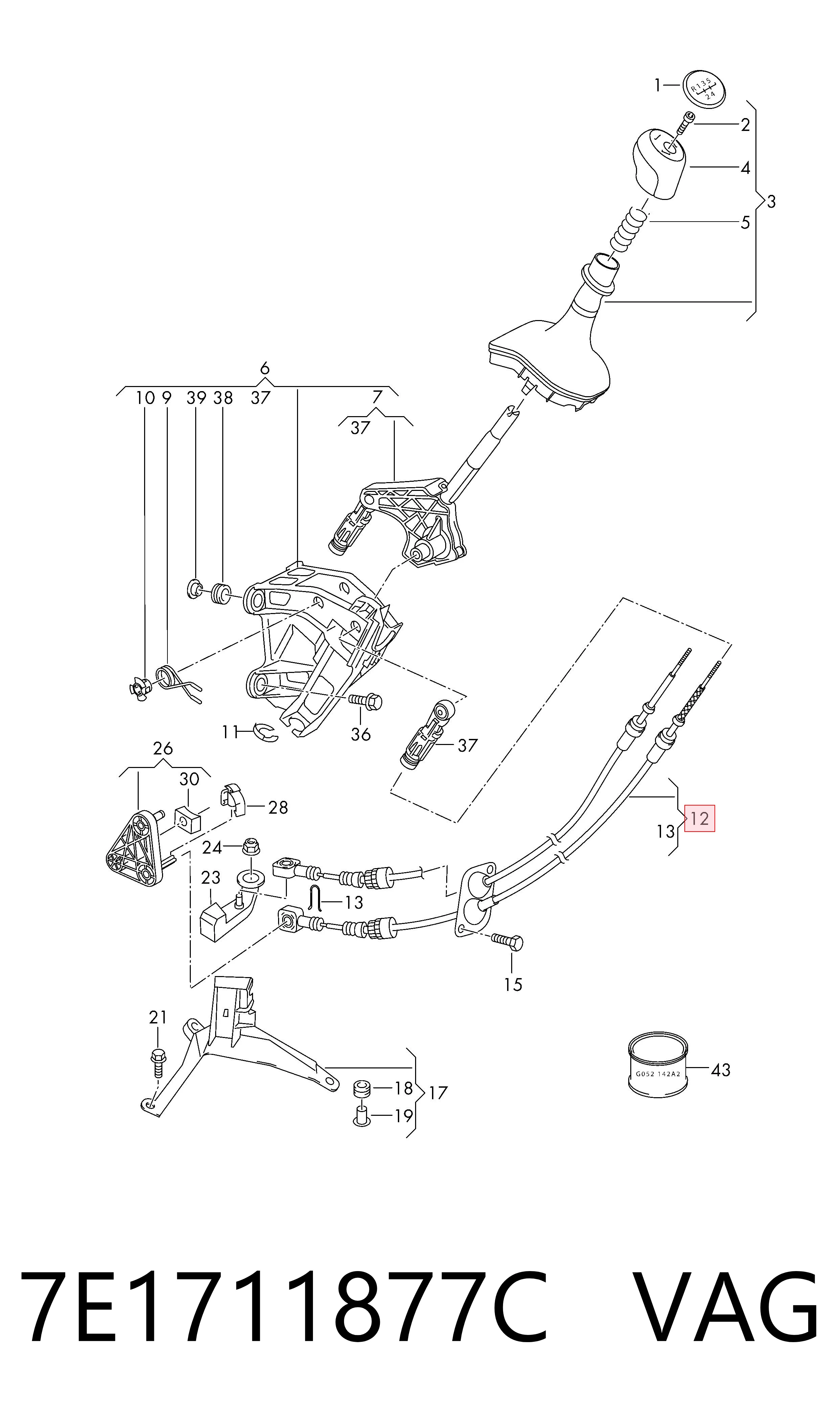 7E1711877C VAG Cable para caja de cambios manual