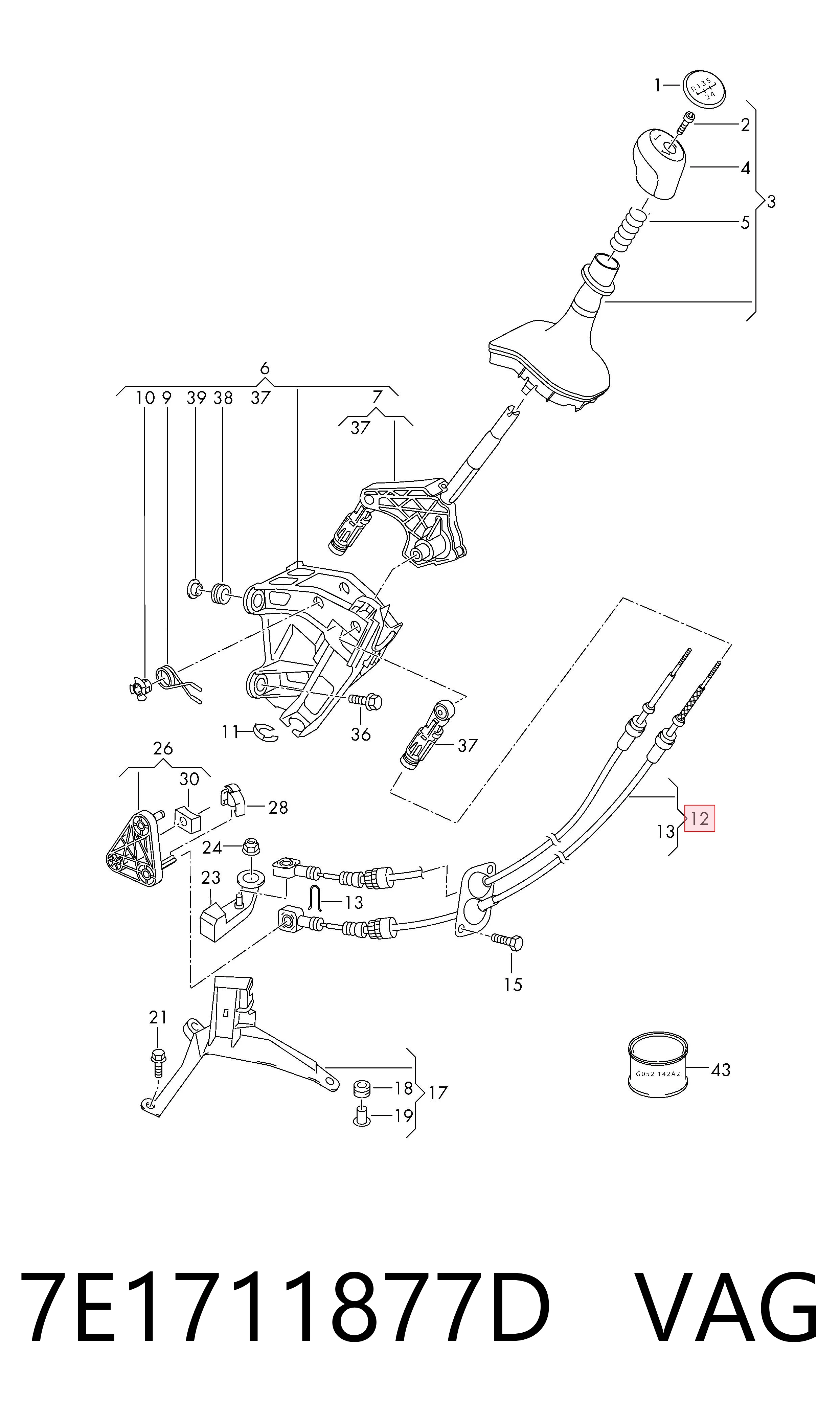 7E1711877D VAG Cable para caja de cambios manual