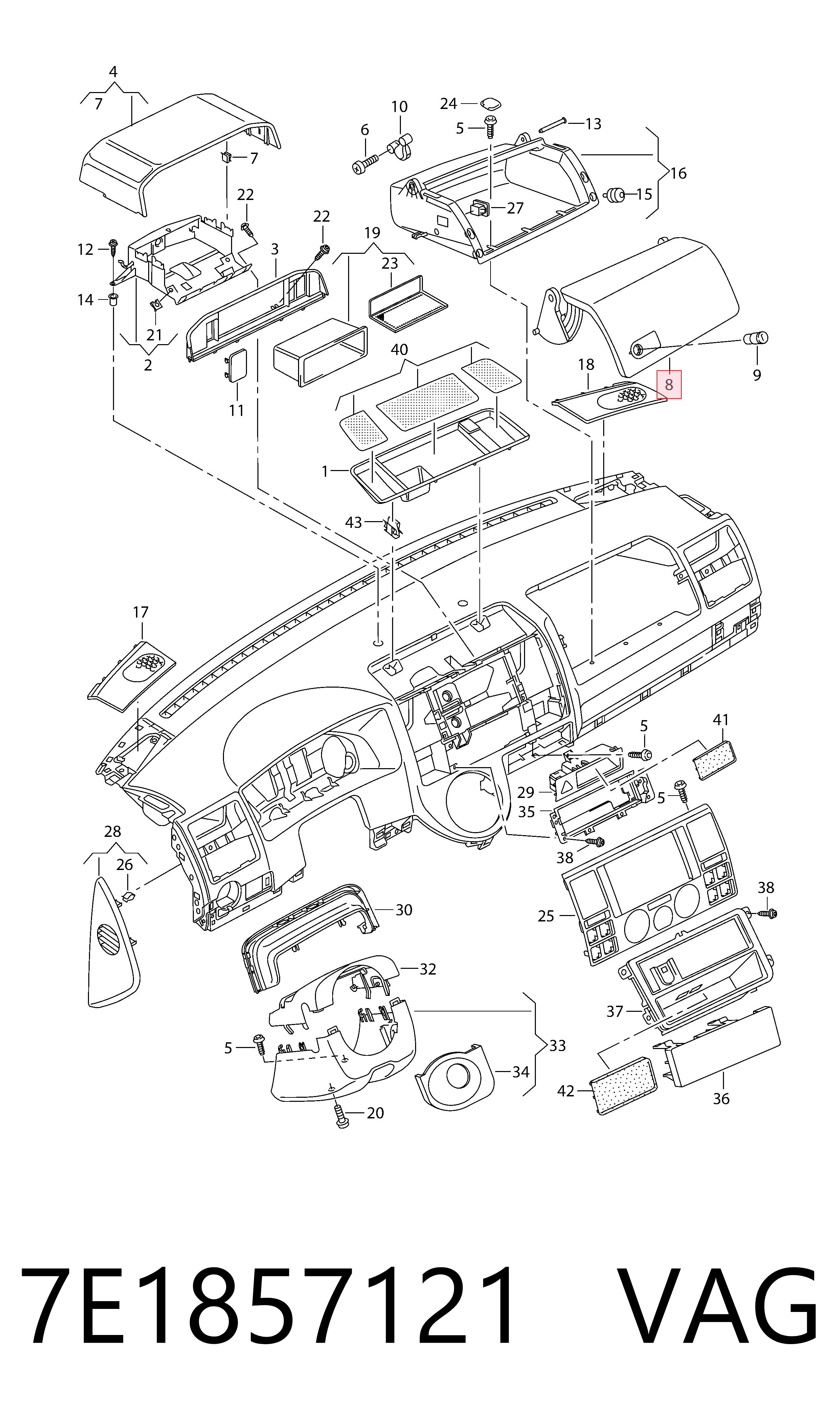 Tapa guantera para Volkswagen Transporter T5 7HB, 7HJ, 7EB, 7EJ