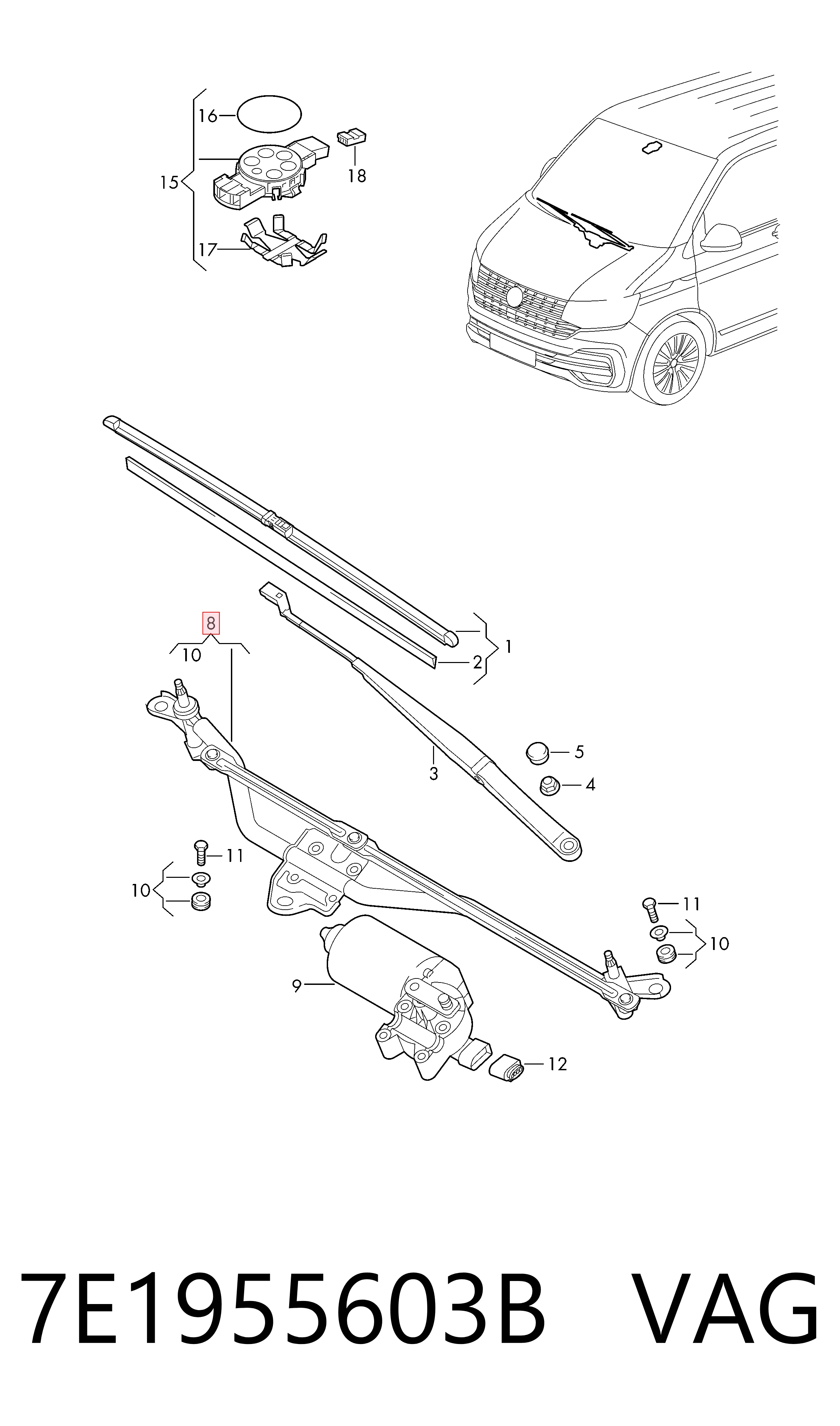 Comprar Trapezio del limpiaparabrisas Transporter  7HB, 7HJ, 7EB, 7EJ
