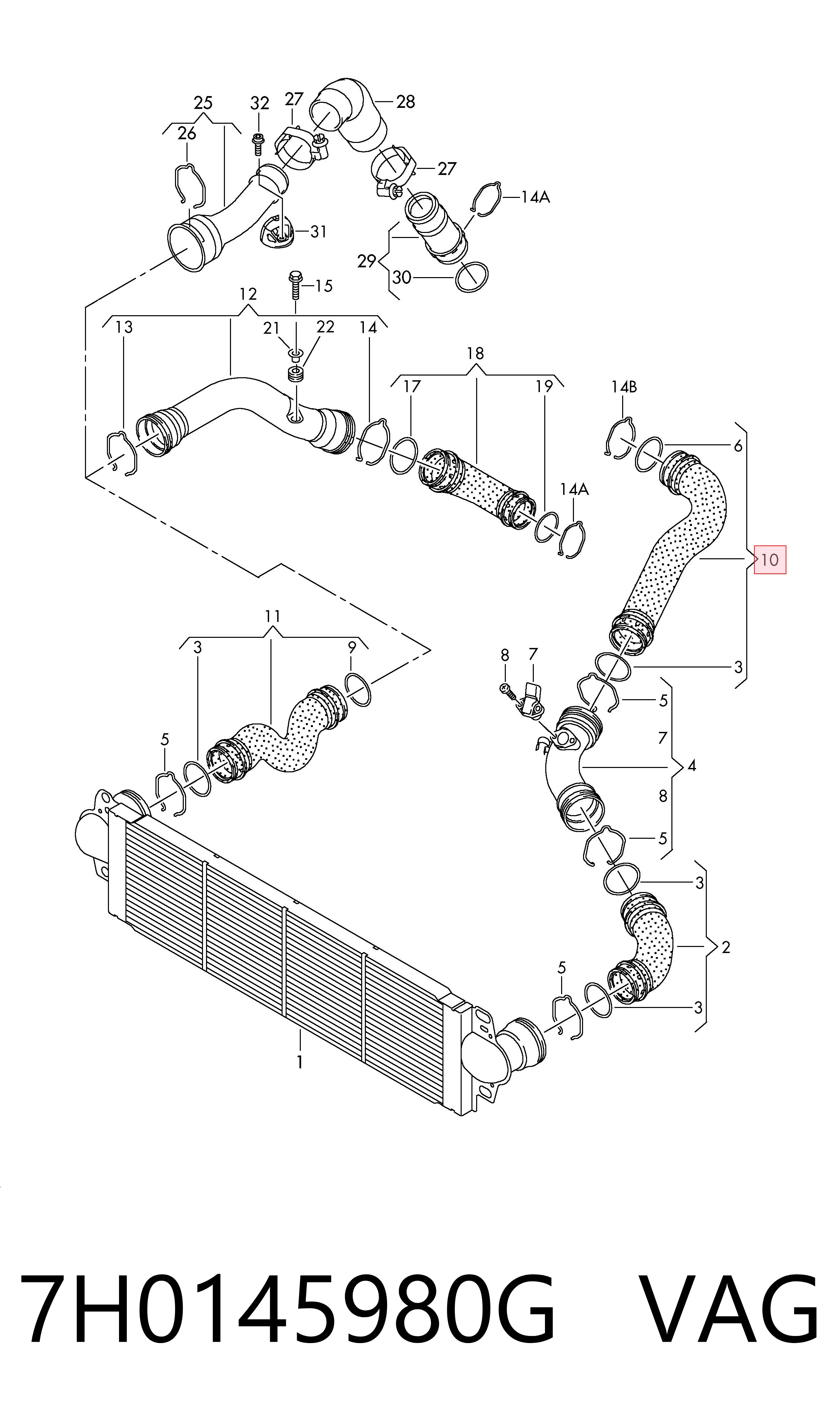 7H0145980G VAG Manguera del intercooler