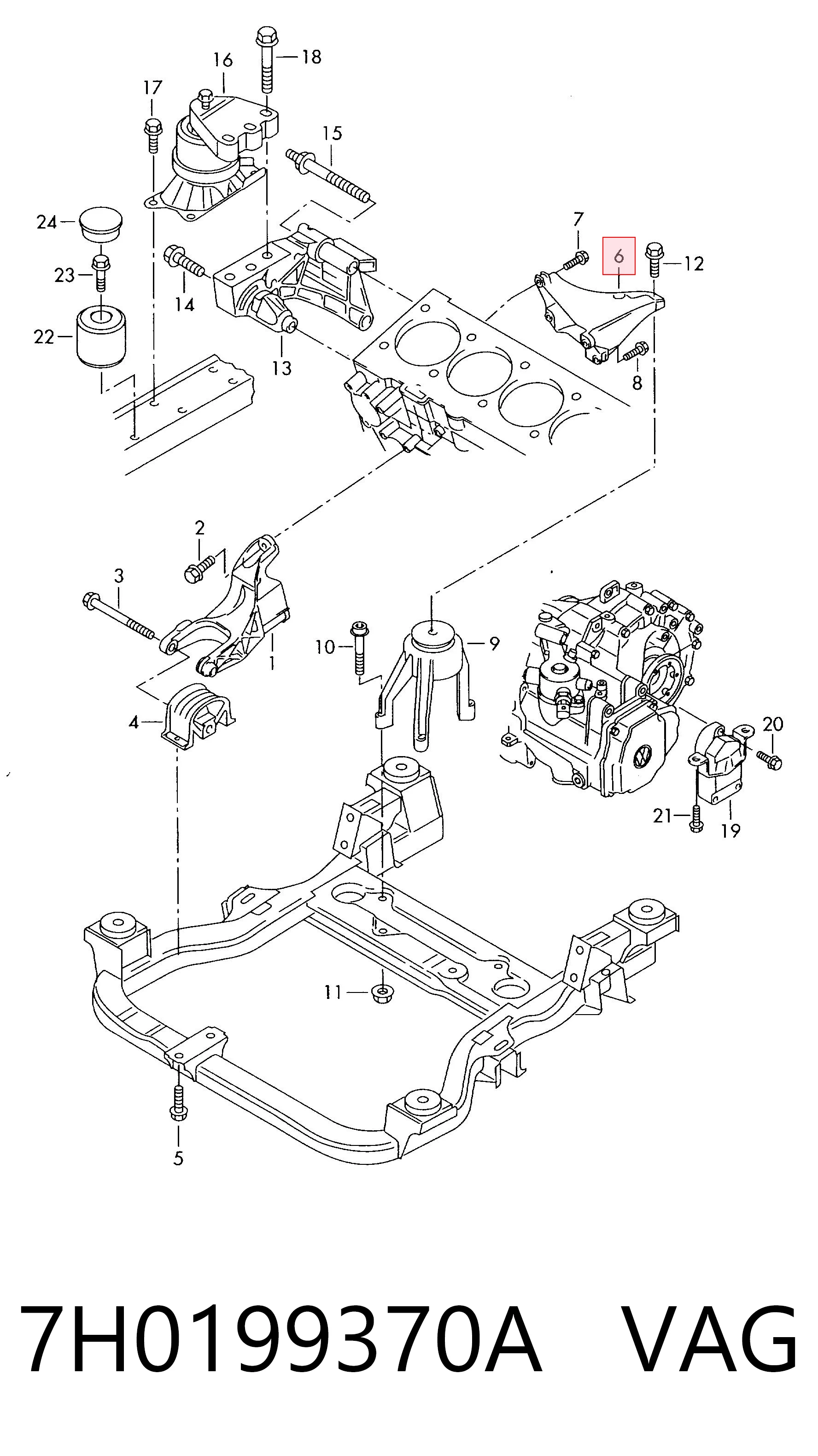 Soporte trasero del motor 7H0199370A VAG