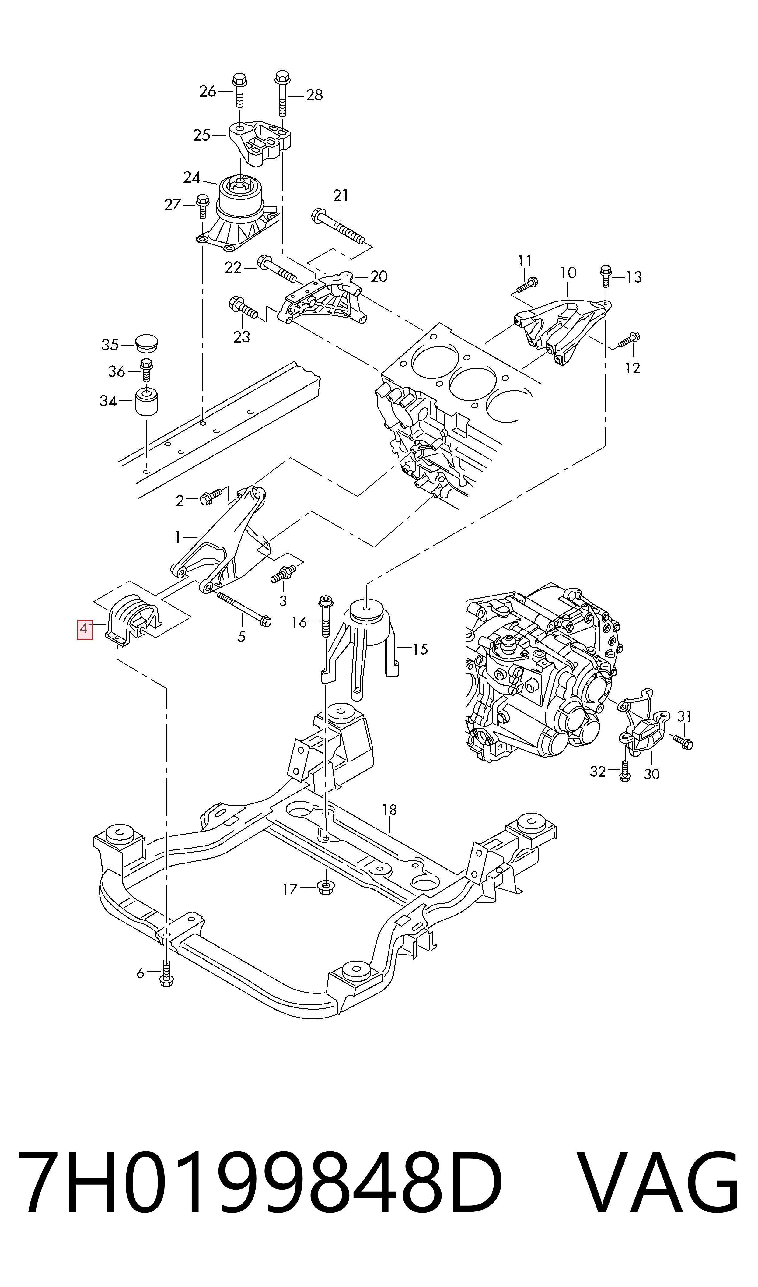 Soporte de motor delantero 7H0199848D VAG