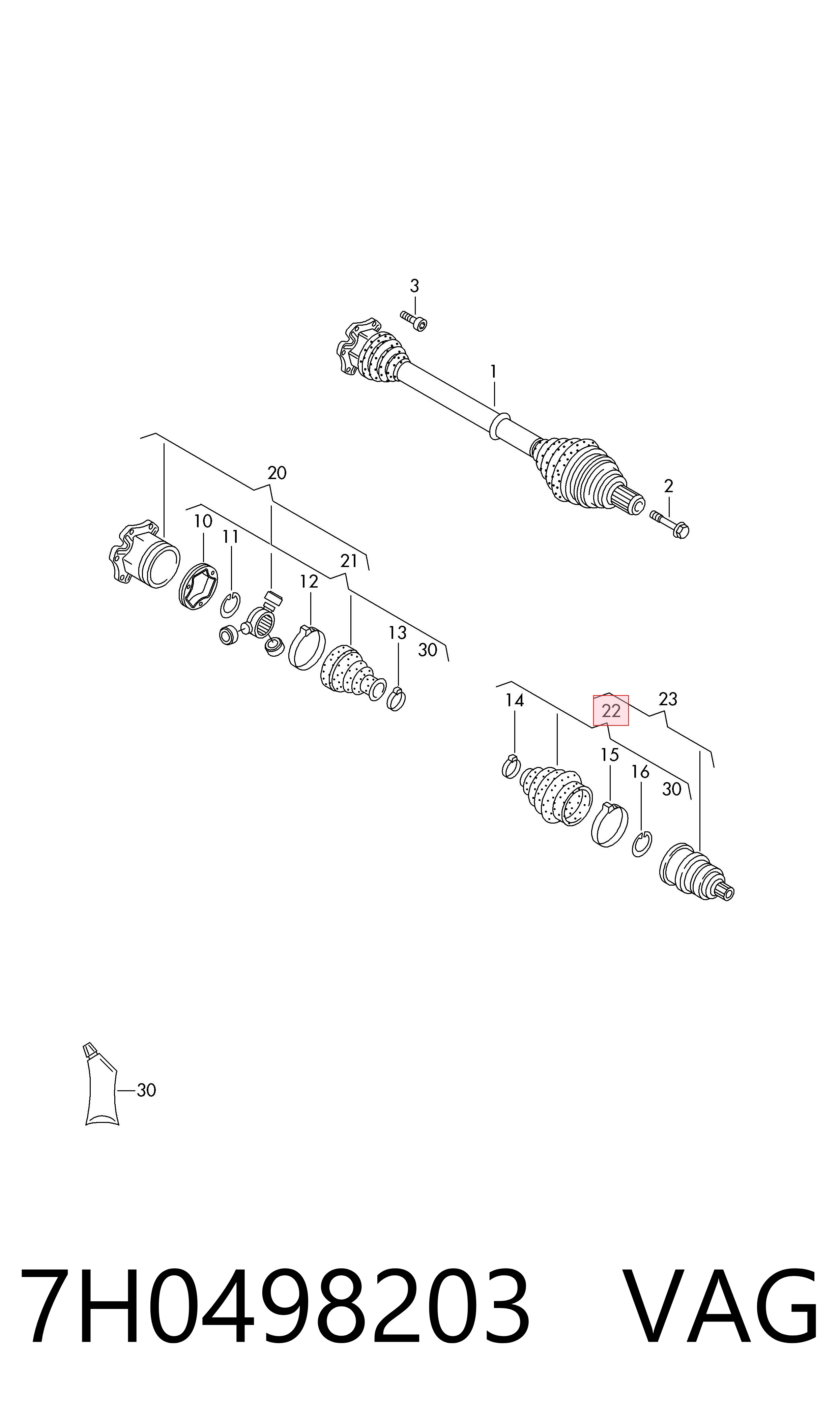 7H0498203 VAG Fuelle transmisión delantero exterior